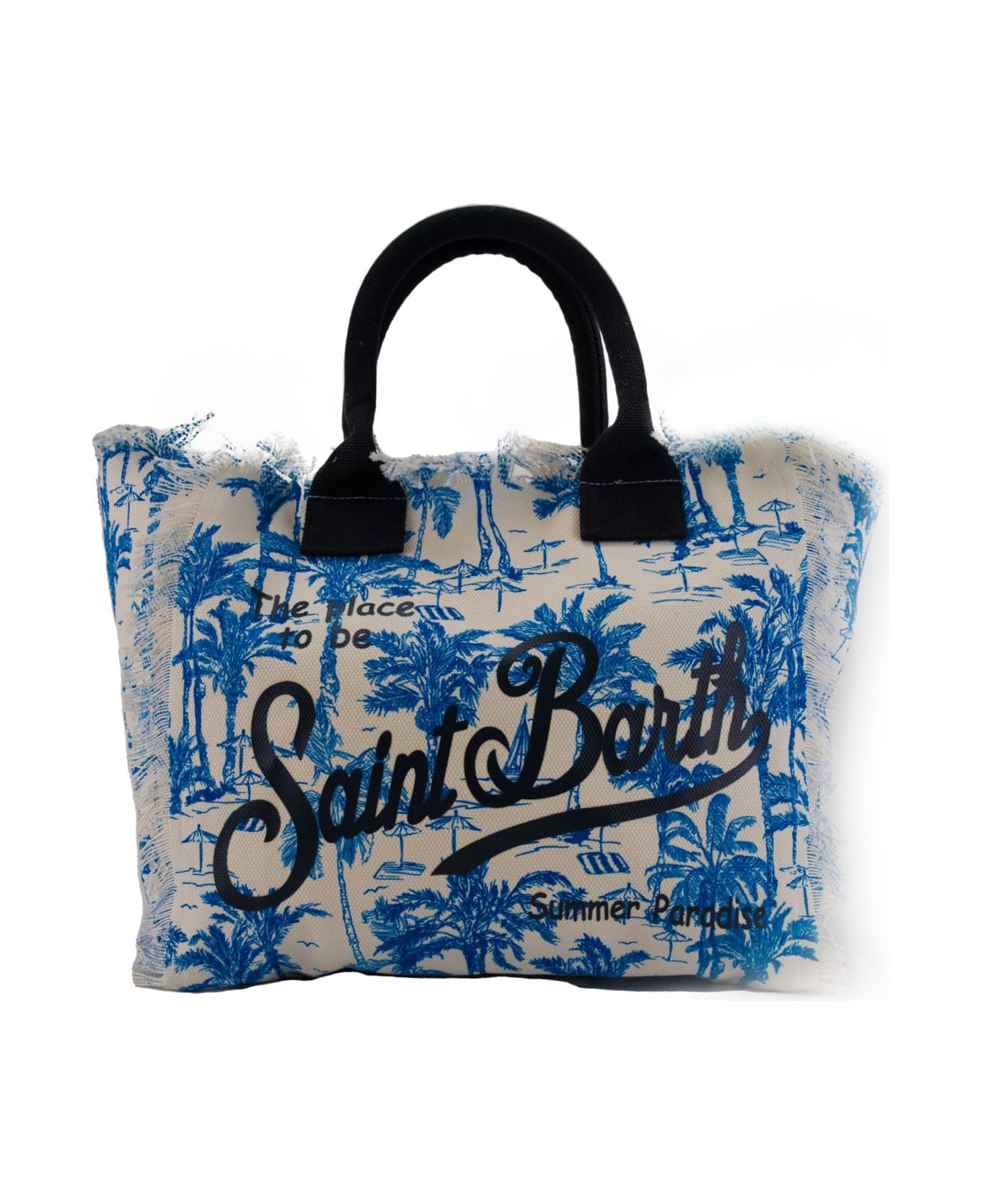 MC2 Saint Barth Vanity Saint Beach Bag In Blue Canvas - Bianco/blu