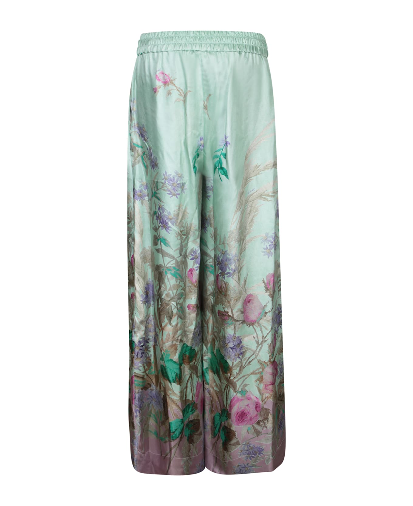 La DoubleJ Silk Sky Blue Floral Pants - Blue