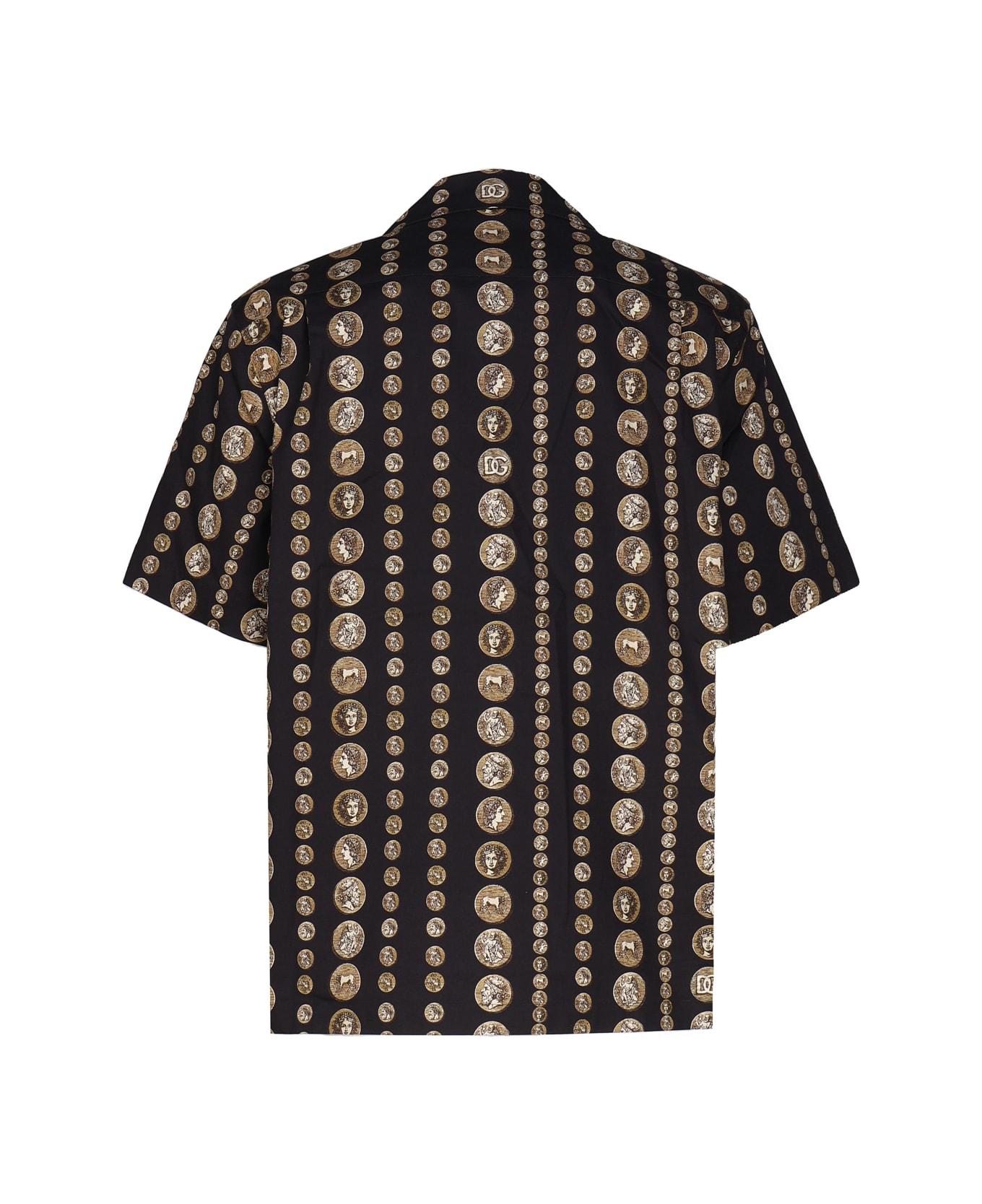 Dolce & Gabbana Hawaii Drill Stretch Shirt With Coin Print - Black