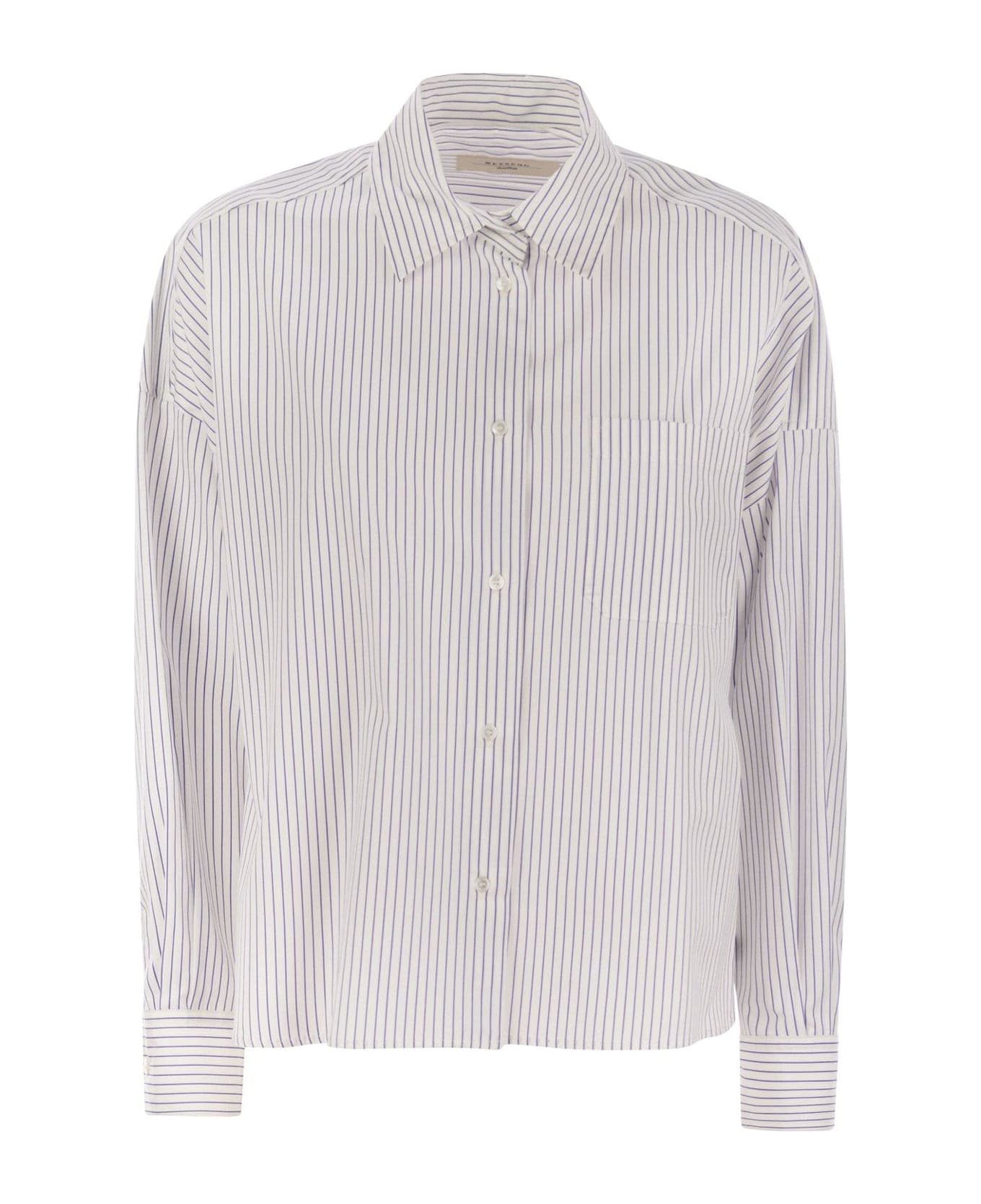 Weekend Max Mara Aureo Striped Long-sleeved Poplin Shirt - Blu