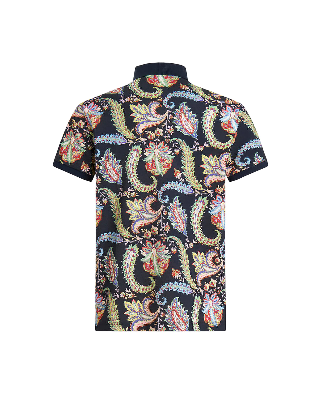 Etro Navy Blue Jacquard Polo Shirt With Floral Paisley Designs - Blu