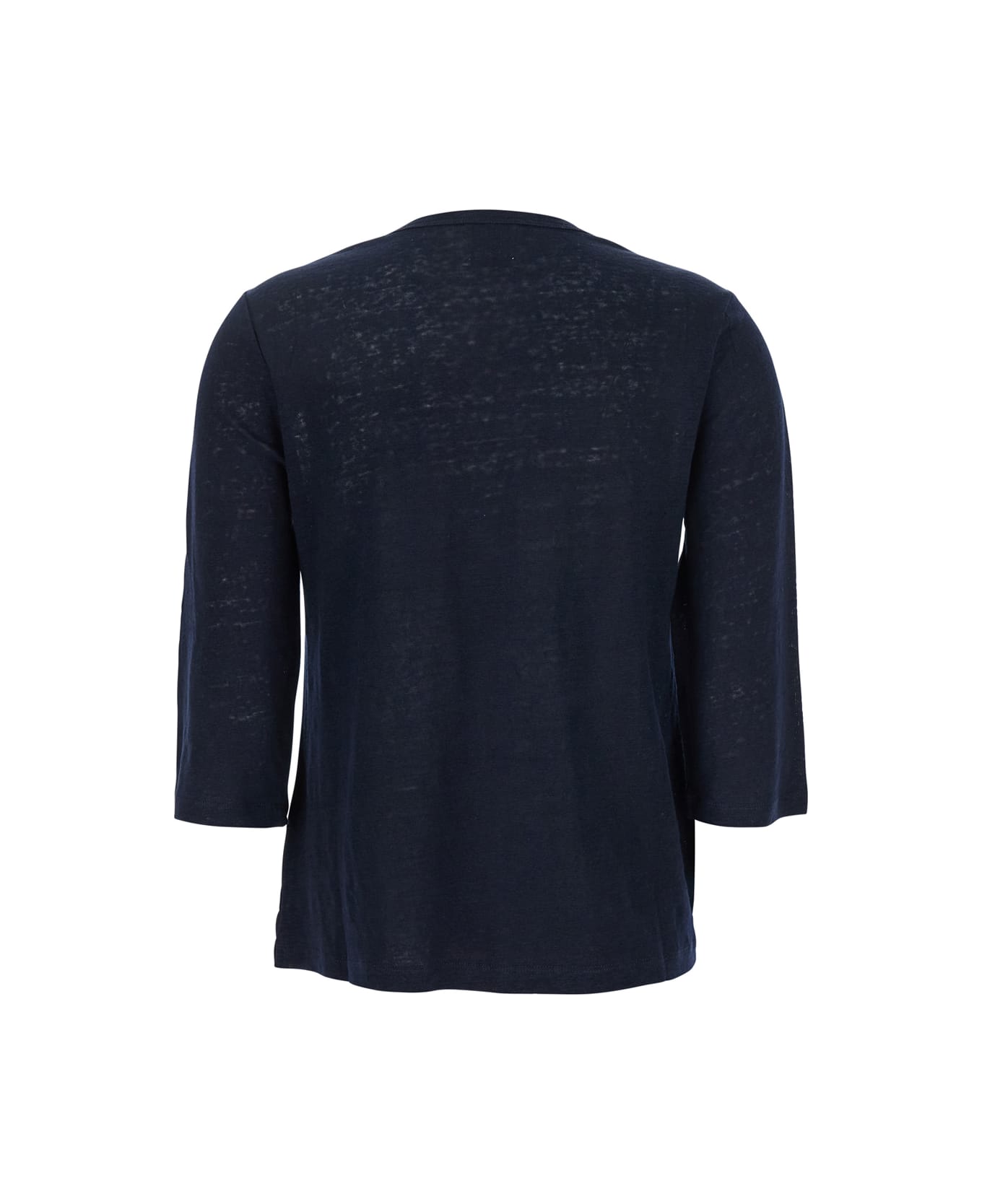 Allude Blue T-shirt With Boat Neckline And Long Sleeves In Linen Woman - Blu