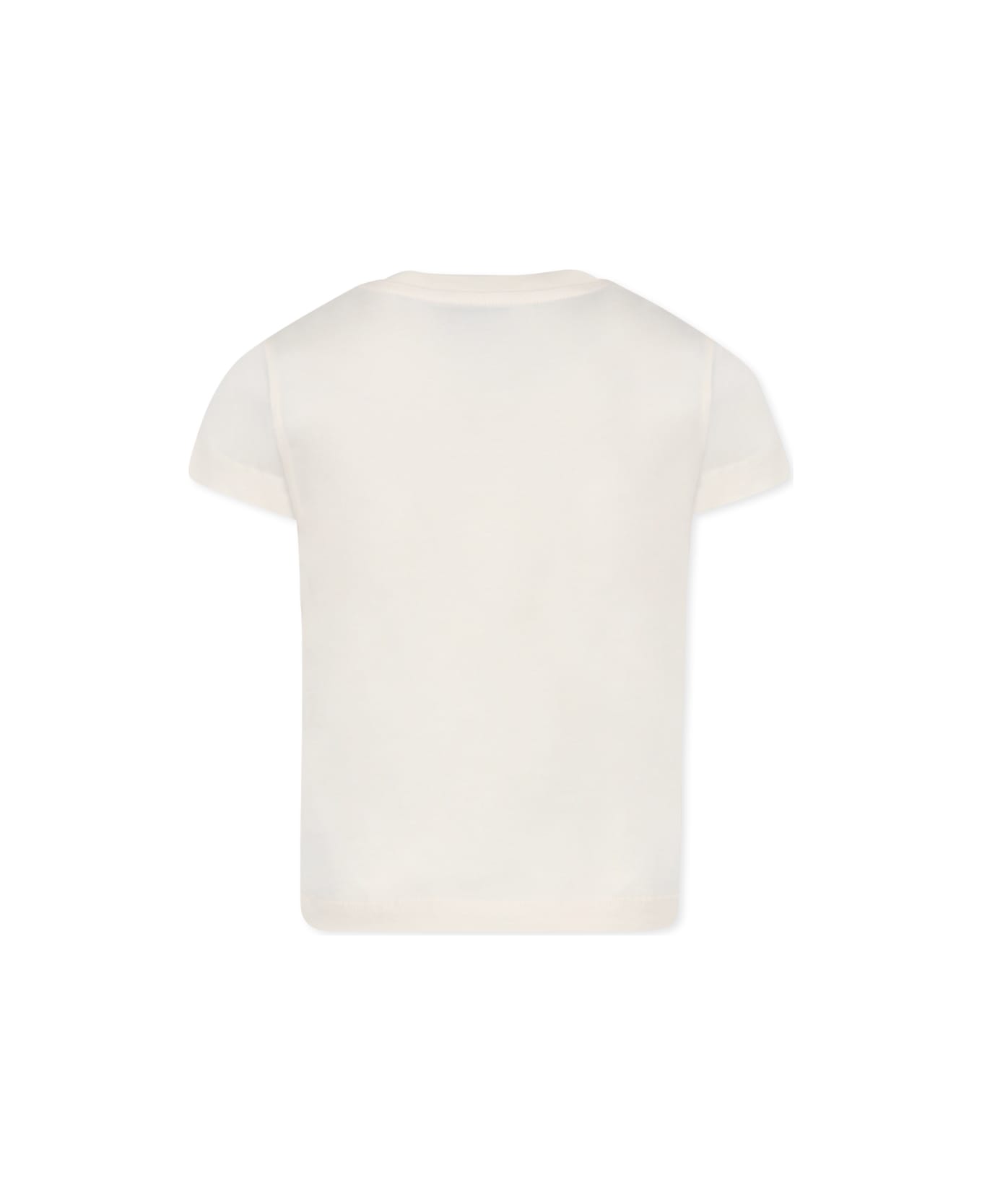 Moncler Ivory T-shirt For Girl With Logo - Ivory