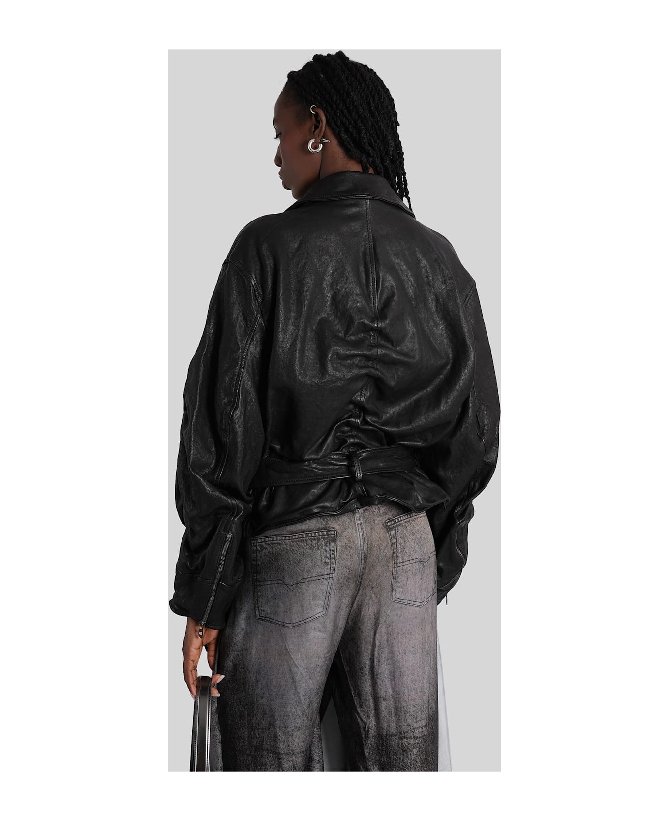 Diesel L-oys Biker Jacket In Black Leather - black