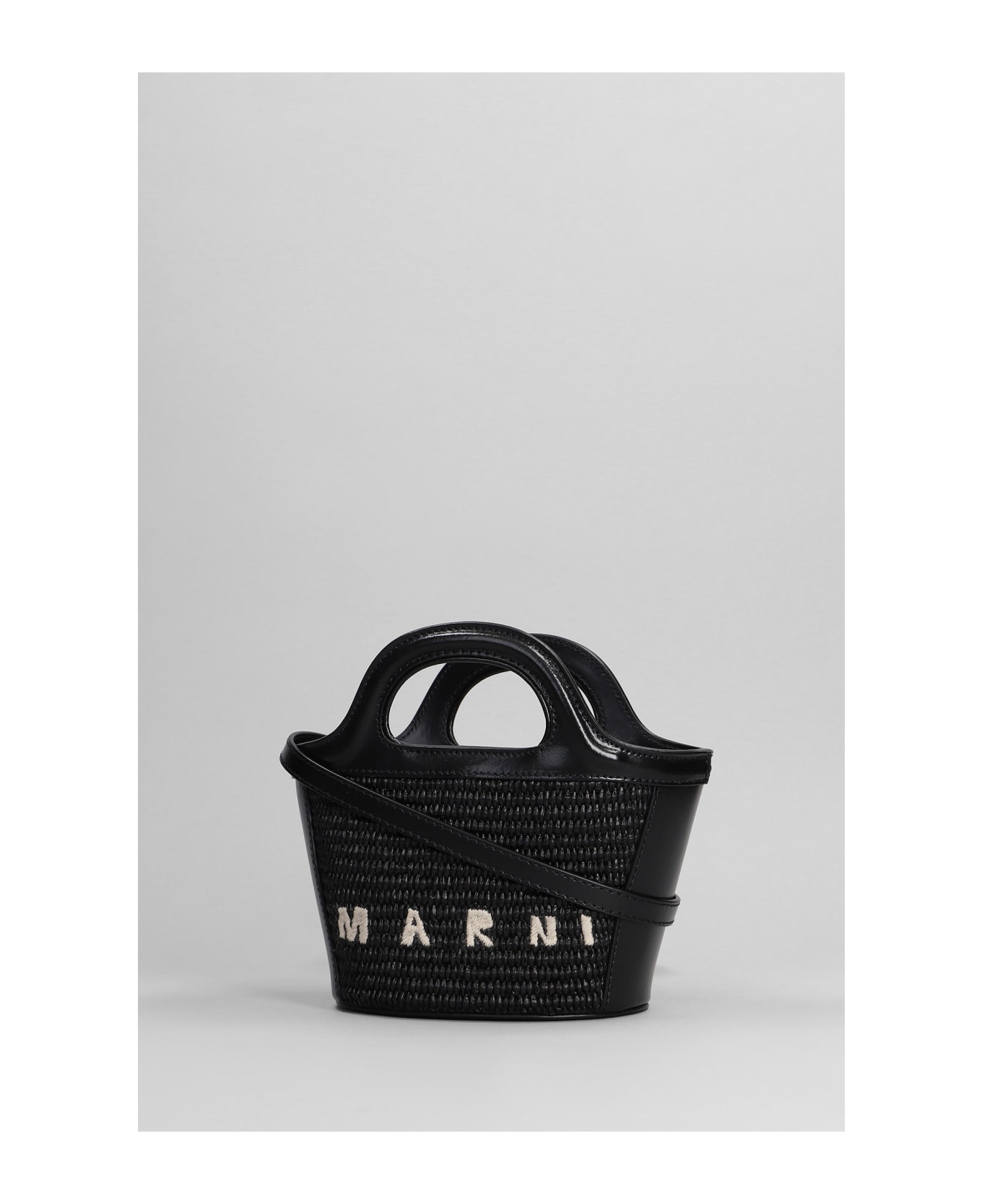 Marni Tropicalia Micro Hand Bag In Black Raffia - black