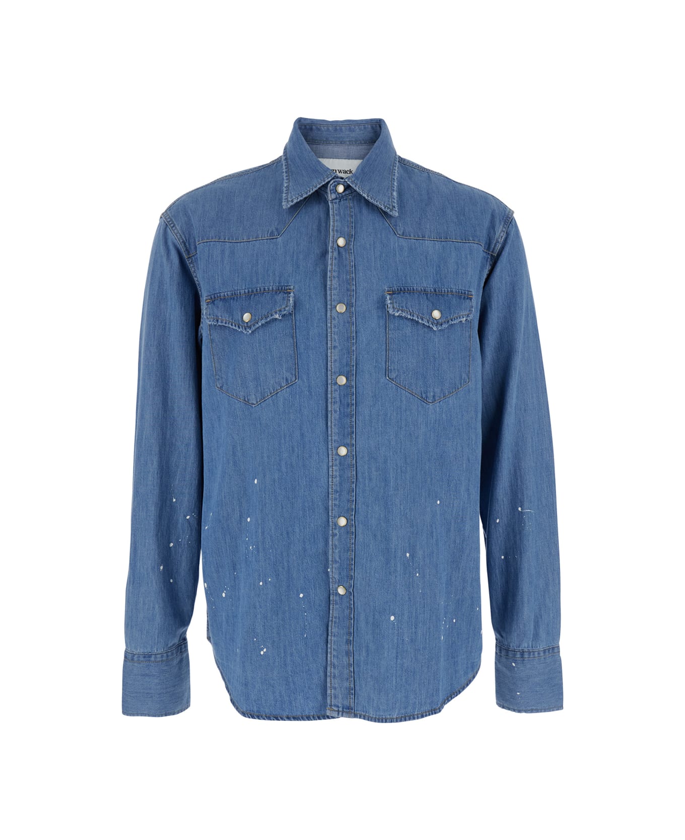 Tonywack Light Blue Shirt With Classic Collar And All-over Hand Painted Details In Denim Man - Light blue