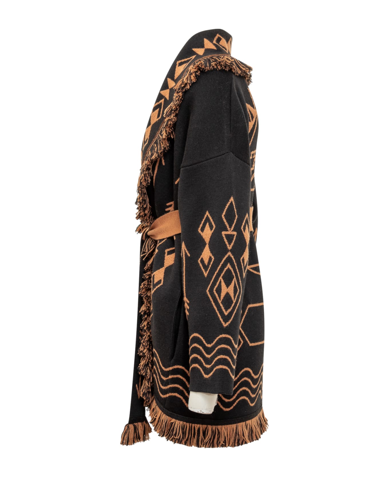 Alanui Mystic Gate Virgin Wool Cardigan - BLACK/TAMARIND