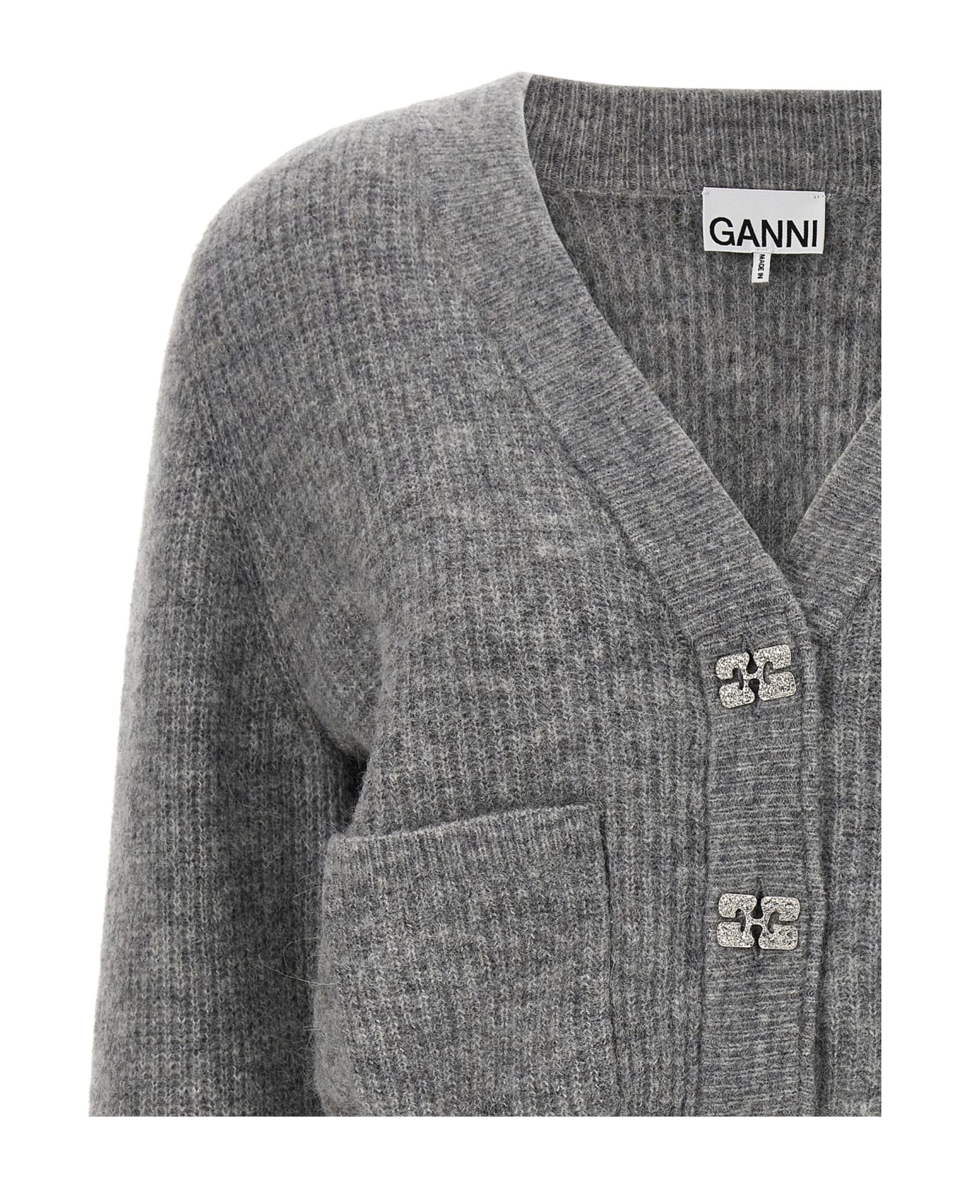 Ganni Logo Buttons Cardigan - Gray