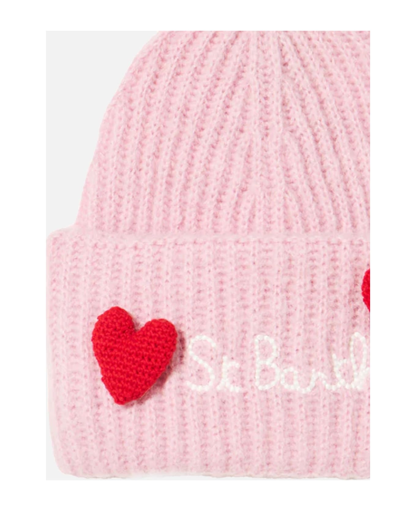 MC2 Saint Barth Woman Brushed And Ultra Soft Beanie With Hearts Appliqués - PINK 帽子