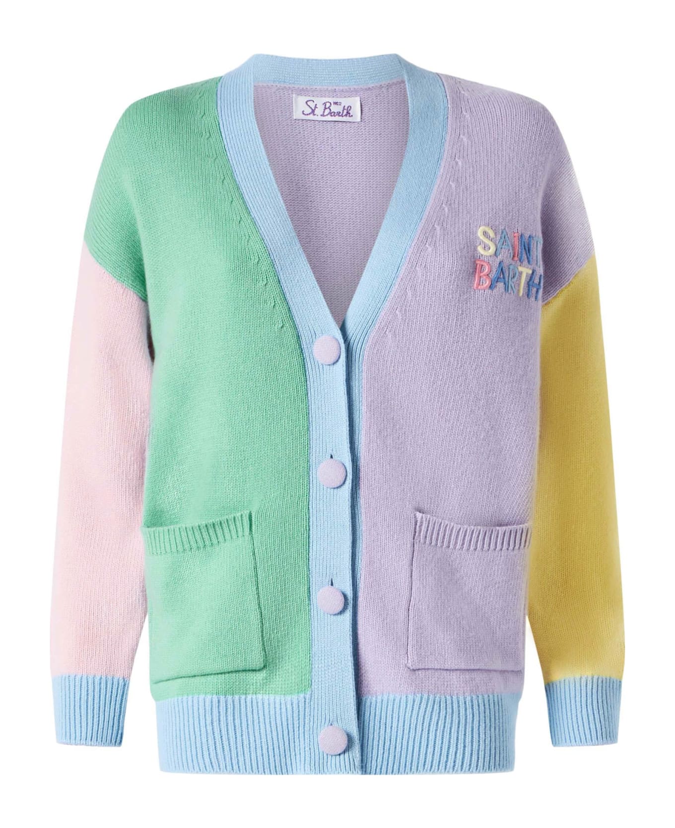 MC2 Saint Barth Woman Cardigan With Pockets And Saint Barth Embroidery - MULTICOLOR