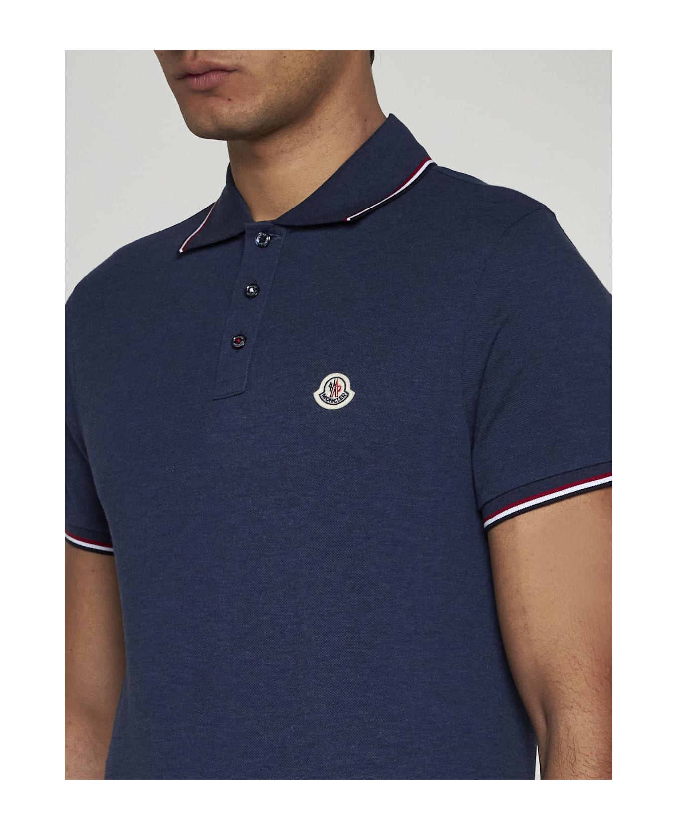 Moncler Logo-patch Cotton Polo Shirt - MULTICOLOUR