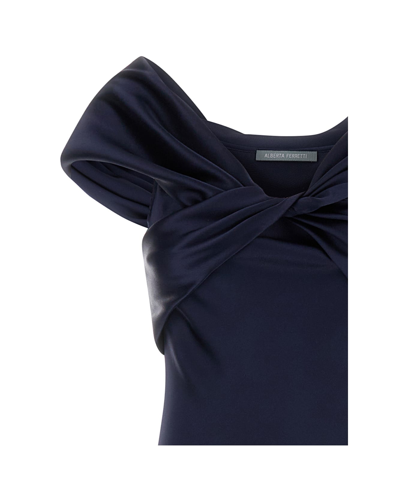 Alberta Ferretti Blue Draped Satin Long Dress In Silk Blend Woman - Blu