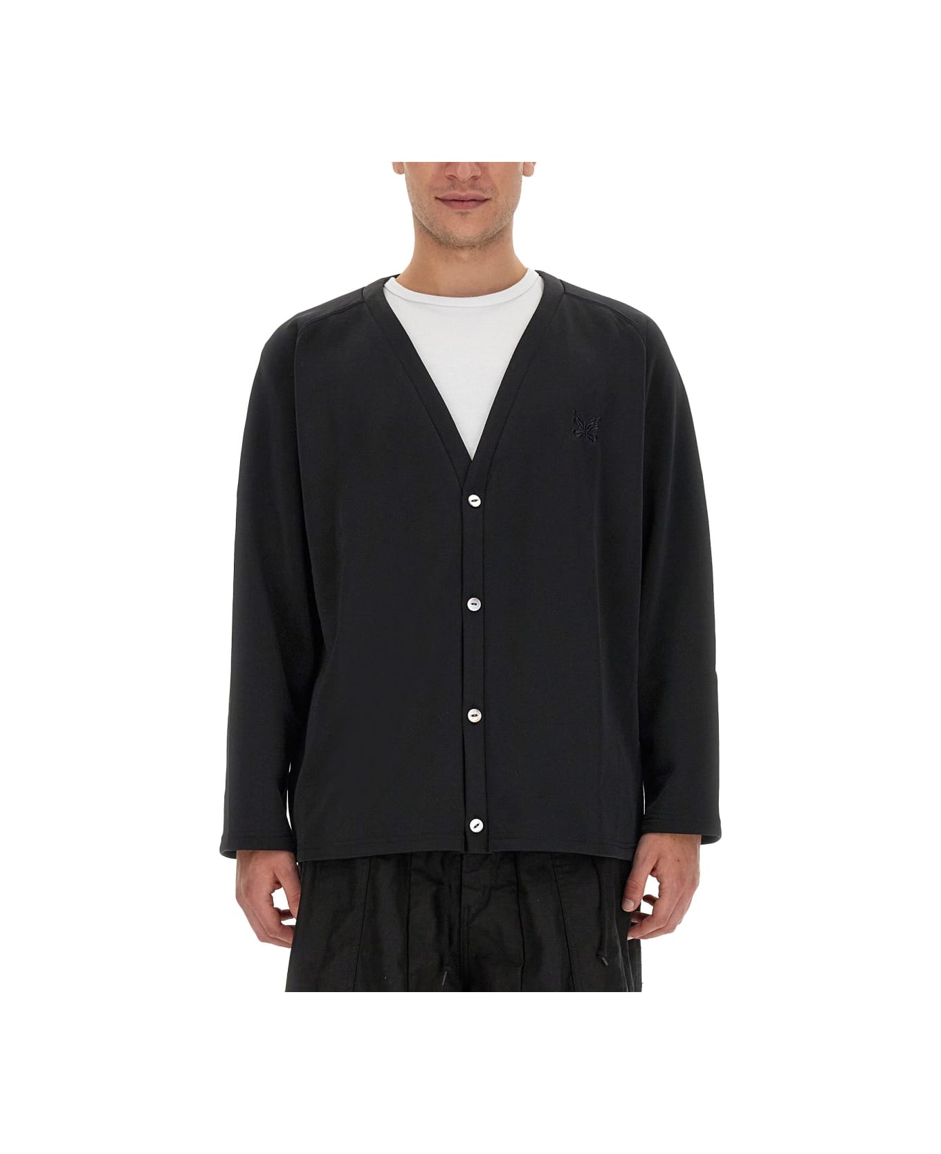 Needles Cardigan With Logo - BLACK