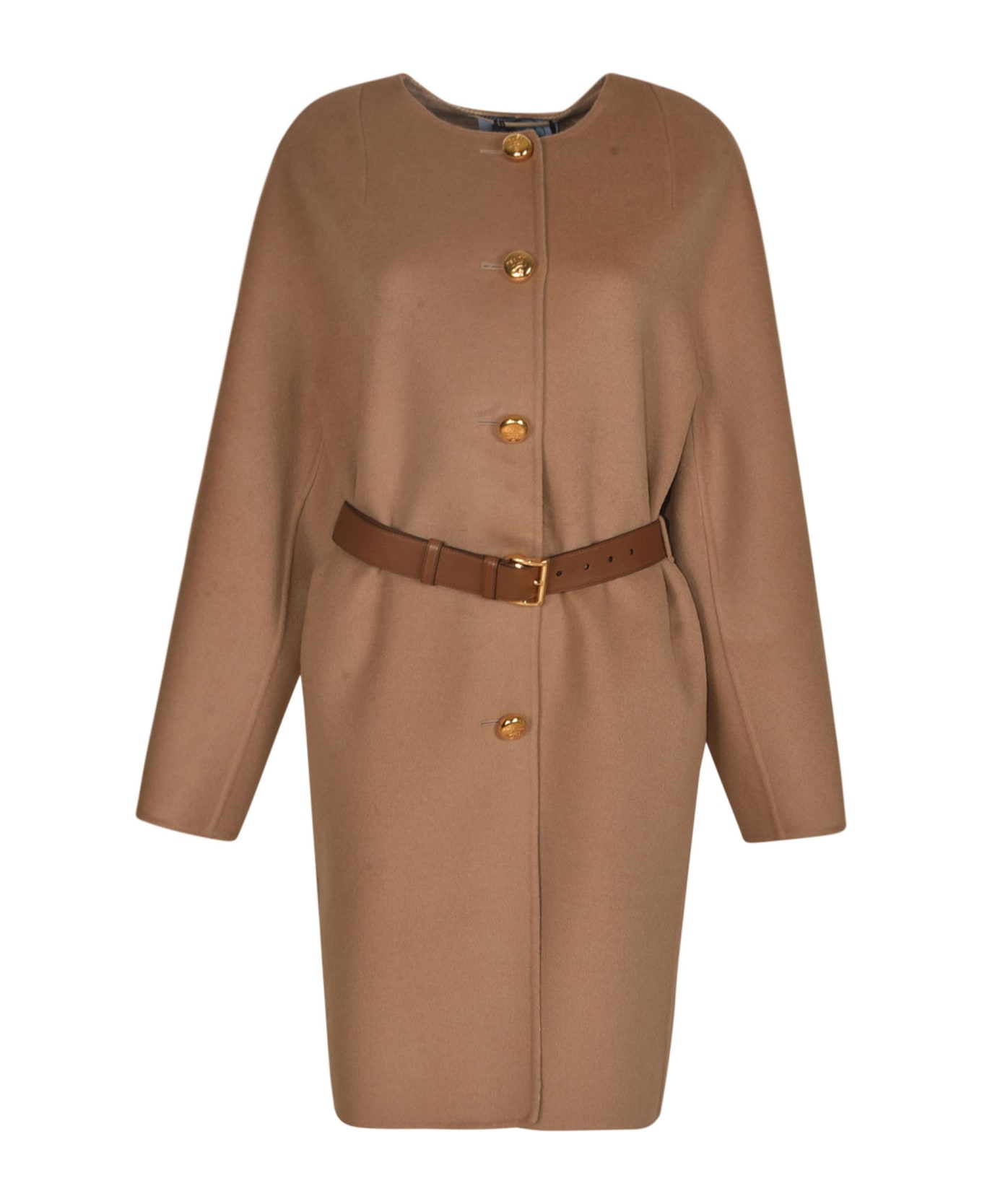 Prada Belted Buttoned Dress - Camel/White コート