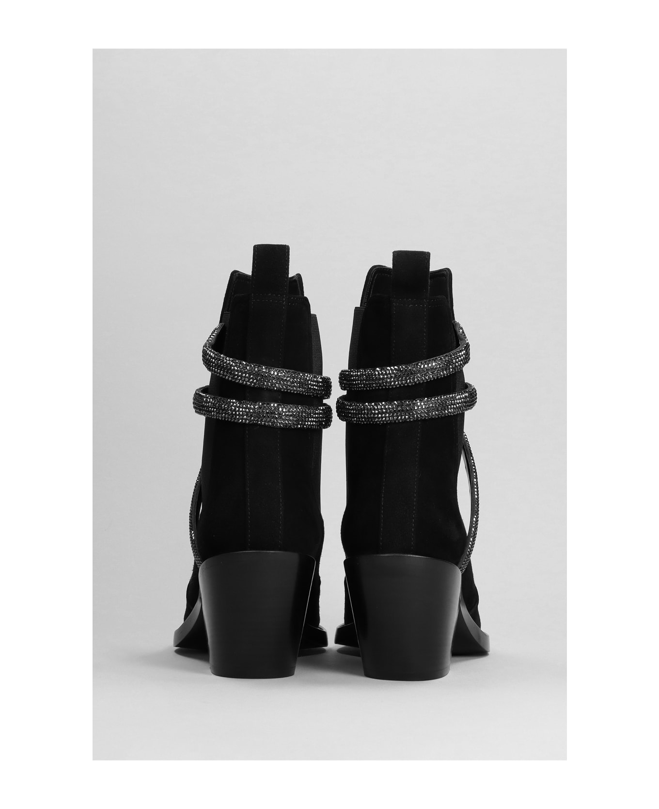 René Caovilla Low Heels Ankle Boots In Black Suede - black