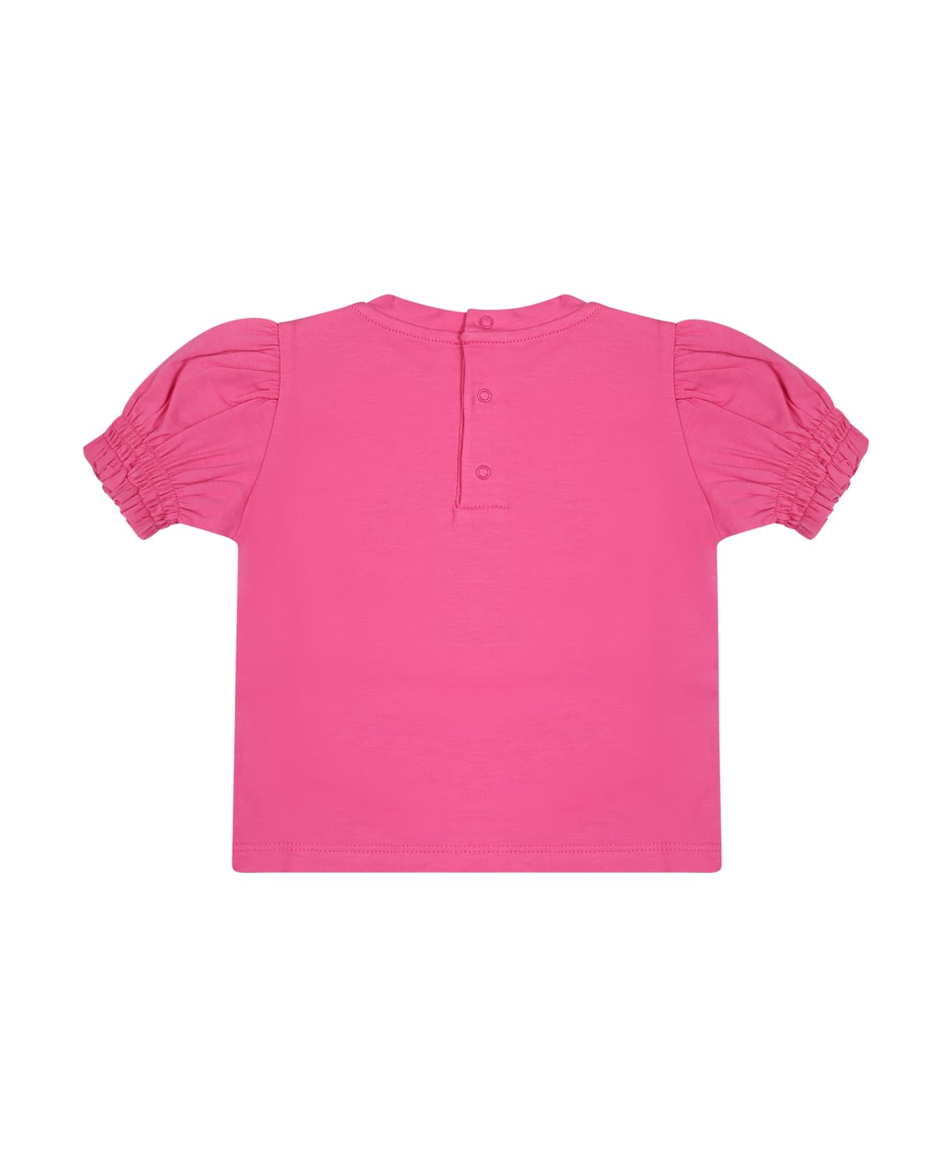Moschino Fuchsia T-shirt For Baby Girl With Logo And Flowers - Fuchsia