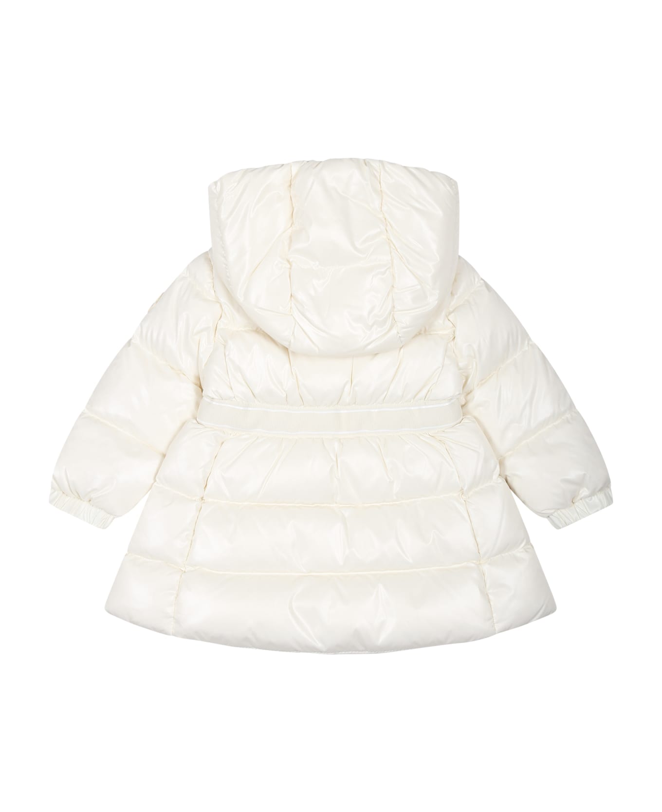 Moncler White Alis Down Jacket For Baby Girl With Logo - White コート＆ジャケット