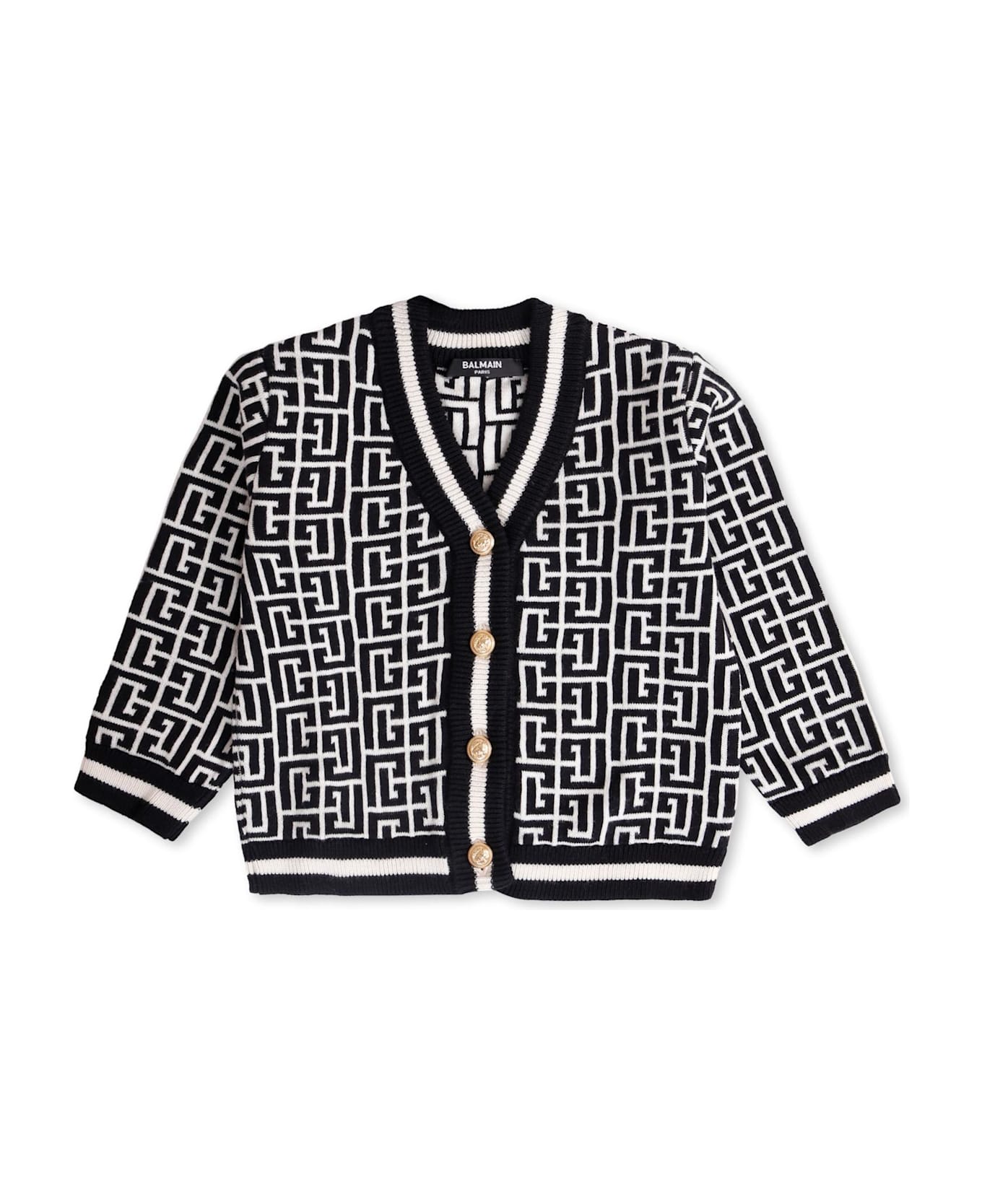 Balmain Black Cardigan For Baby Boy With Labyrinth - Black