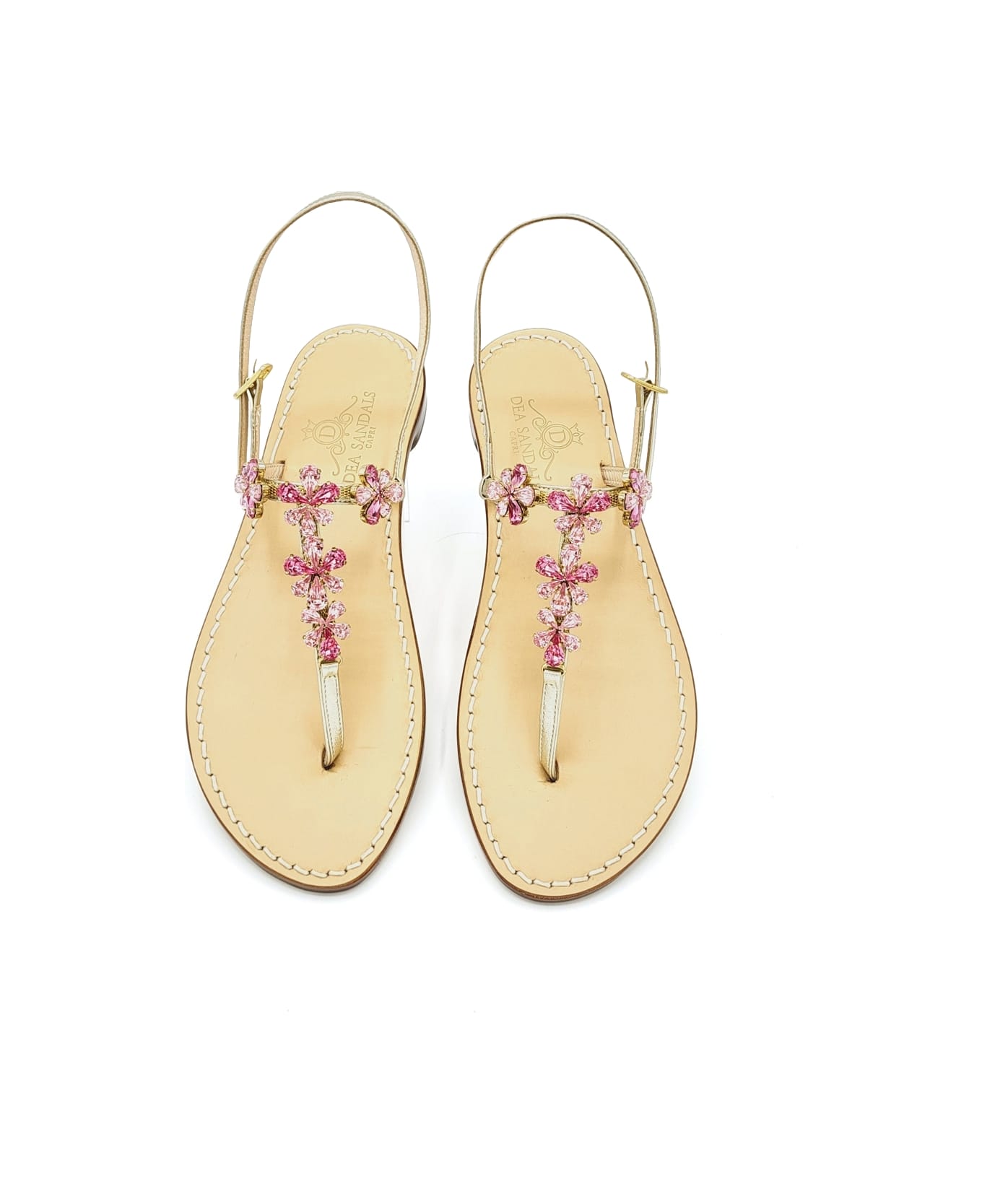 Dea Sandals Pink Narcissus Jewel Sandals - platinum gold laminated, pink