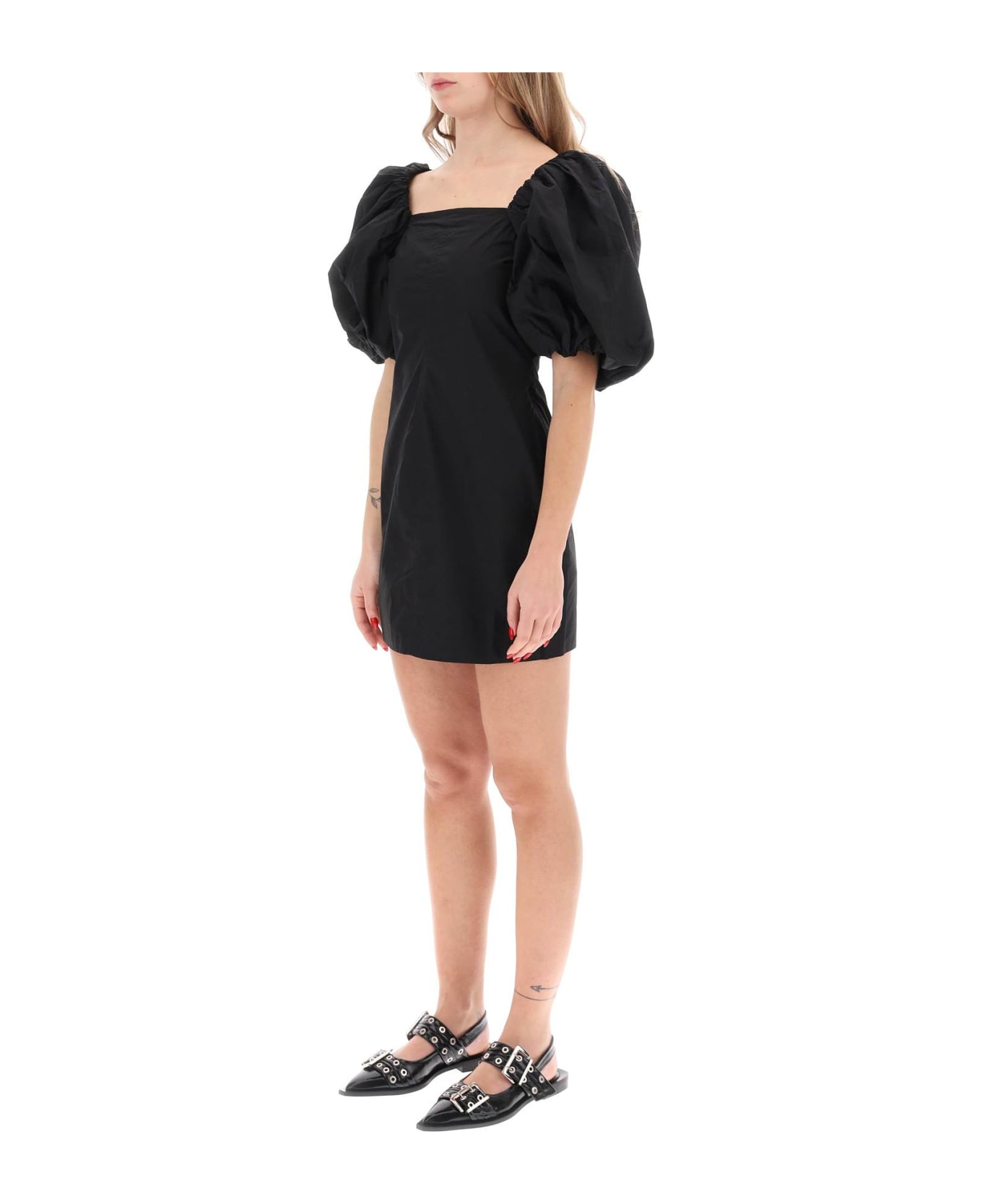 Ganni Mini Dress With Balloon Sleeves - BLACK (Black) ワンピース＆ドレス