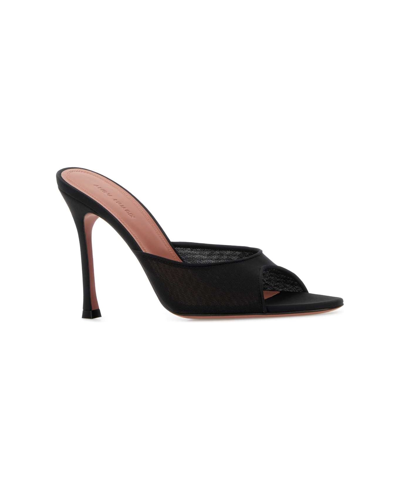 Amina Muaddi Black Mesh Alexa Mules - BLACK95MMSRHEEL