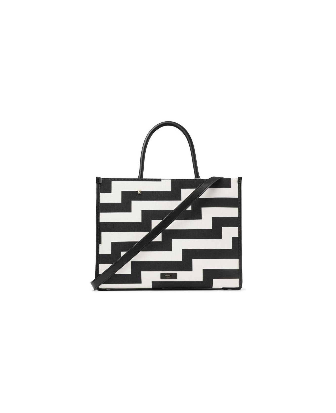 Jimmy Choo Avenue Logo Embroidered Tote Bag - WHITE/BLACK