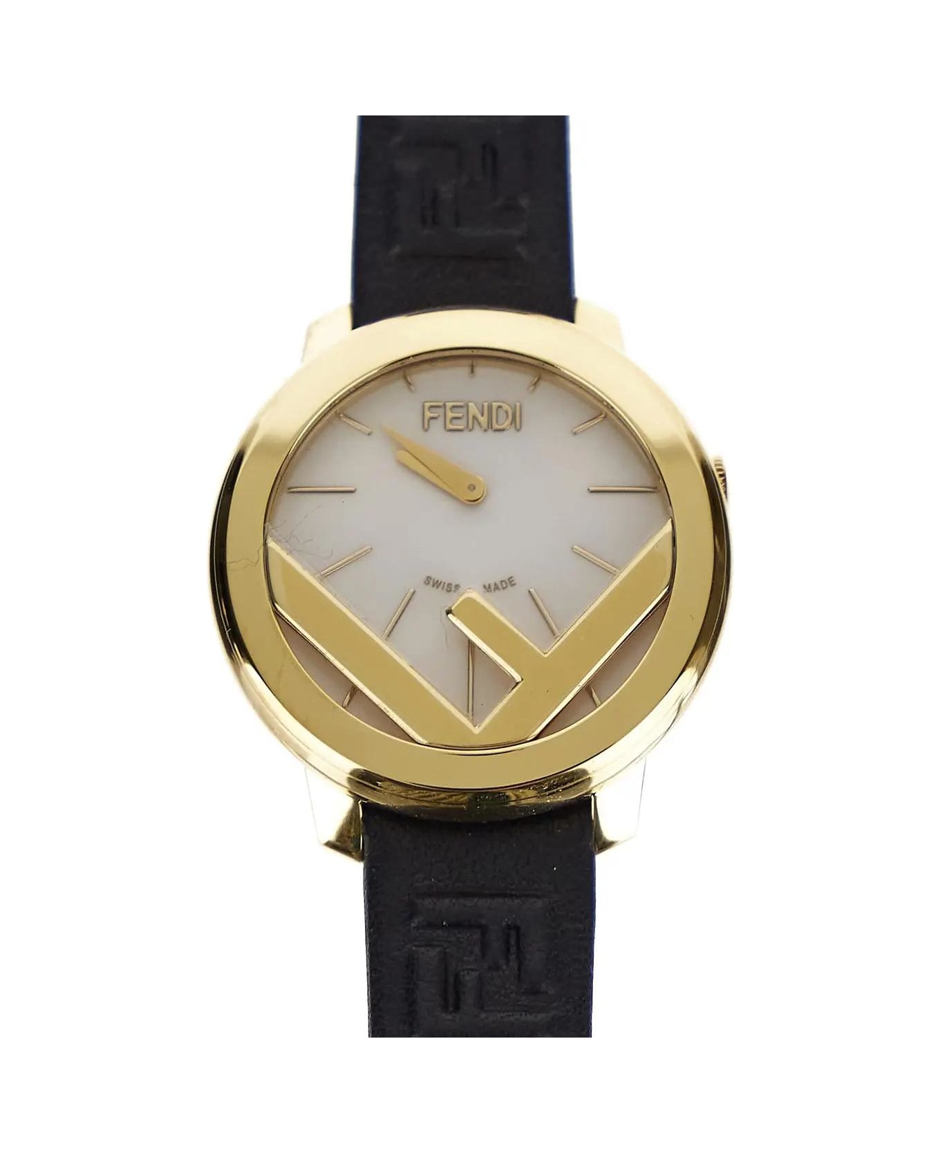 Fendi Circle Watch With Embossed Logo Strap - White Black