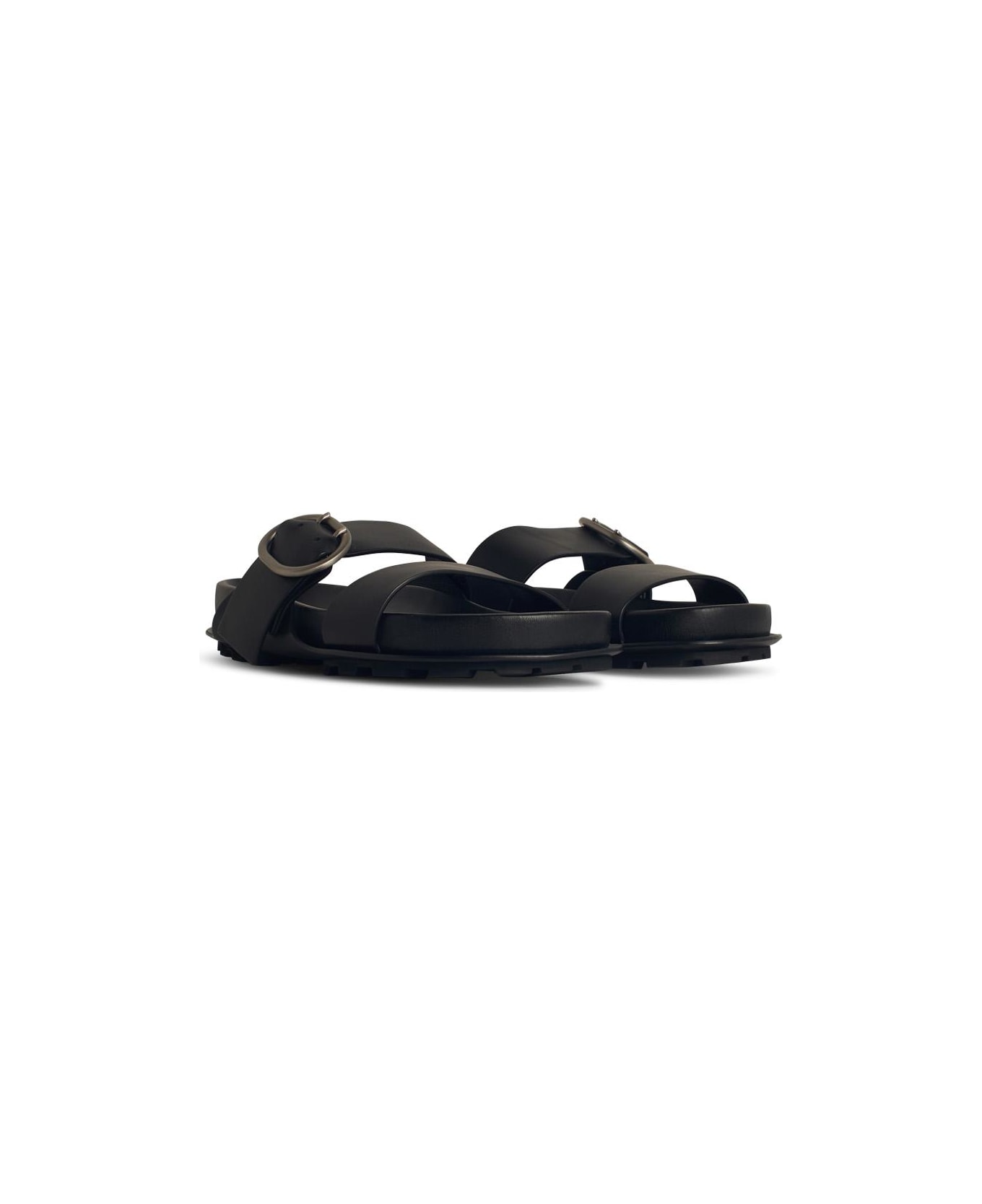 Jil Sander Black Leather Slippers - Black