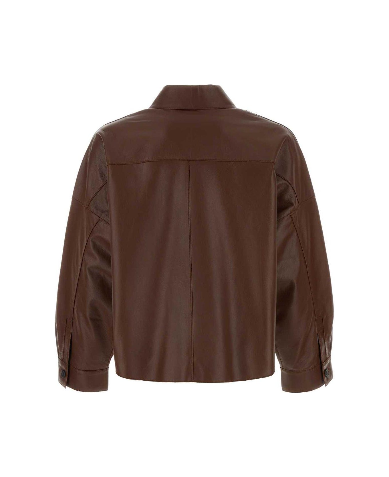 Weekend Max Mara Leather Jacket With Buttons - Marrone