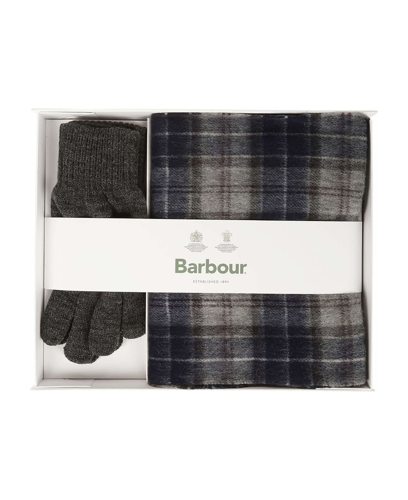 Barbour Scarf And Gloves Gift Set - Black Slate Tartan スカーフ