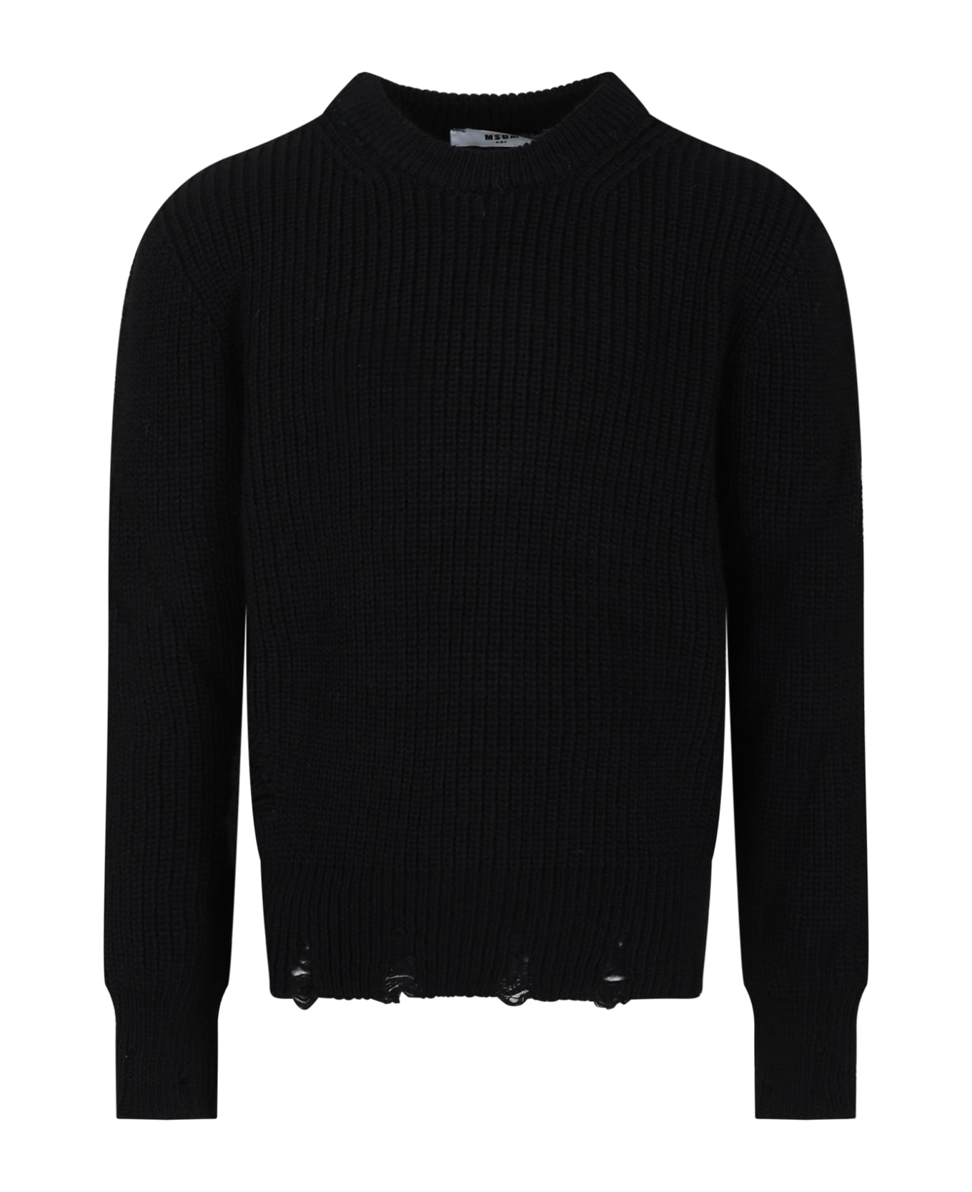MSGM Black Sweater For Boy With Logo - Black ニットウェア＆スウェットシャツ