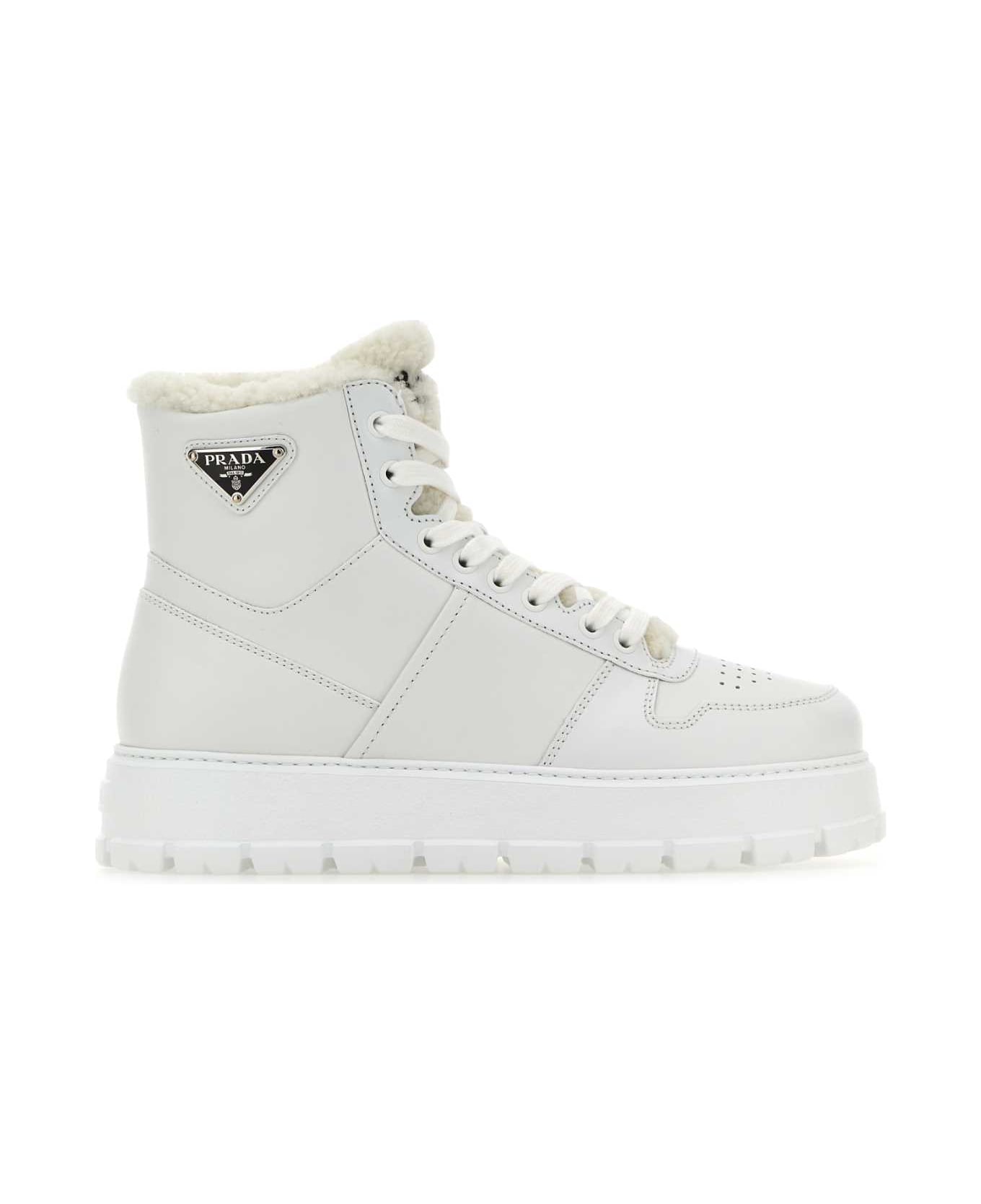 Prada White Leather Sneakers - BIANCO