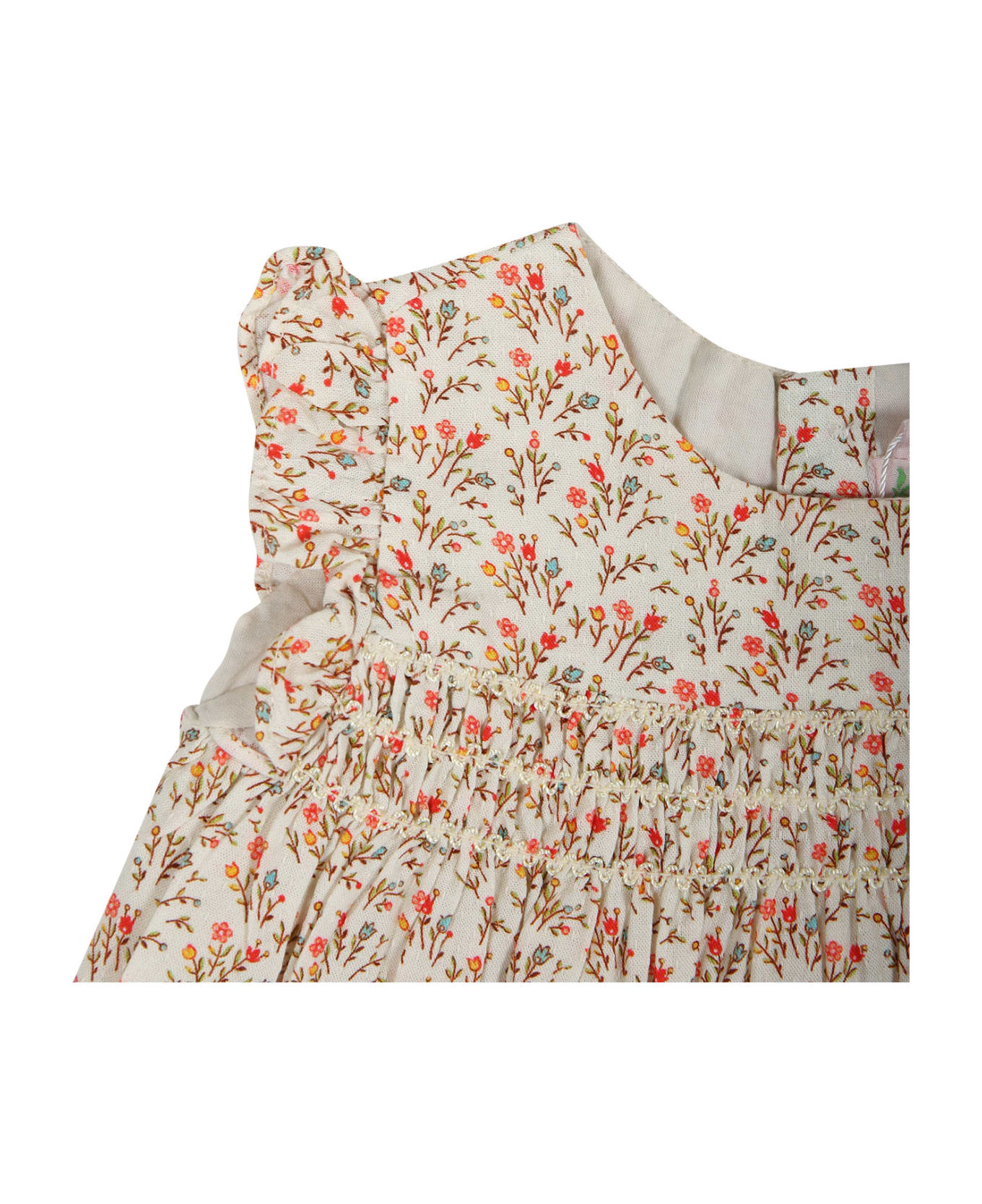 Bonpoint Beige Dress For Baby Girl With Floral Pattern - Beige ウェア