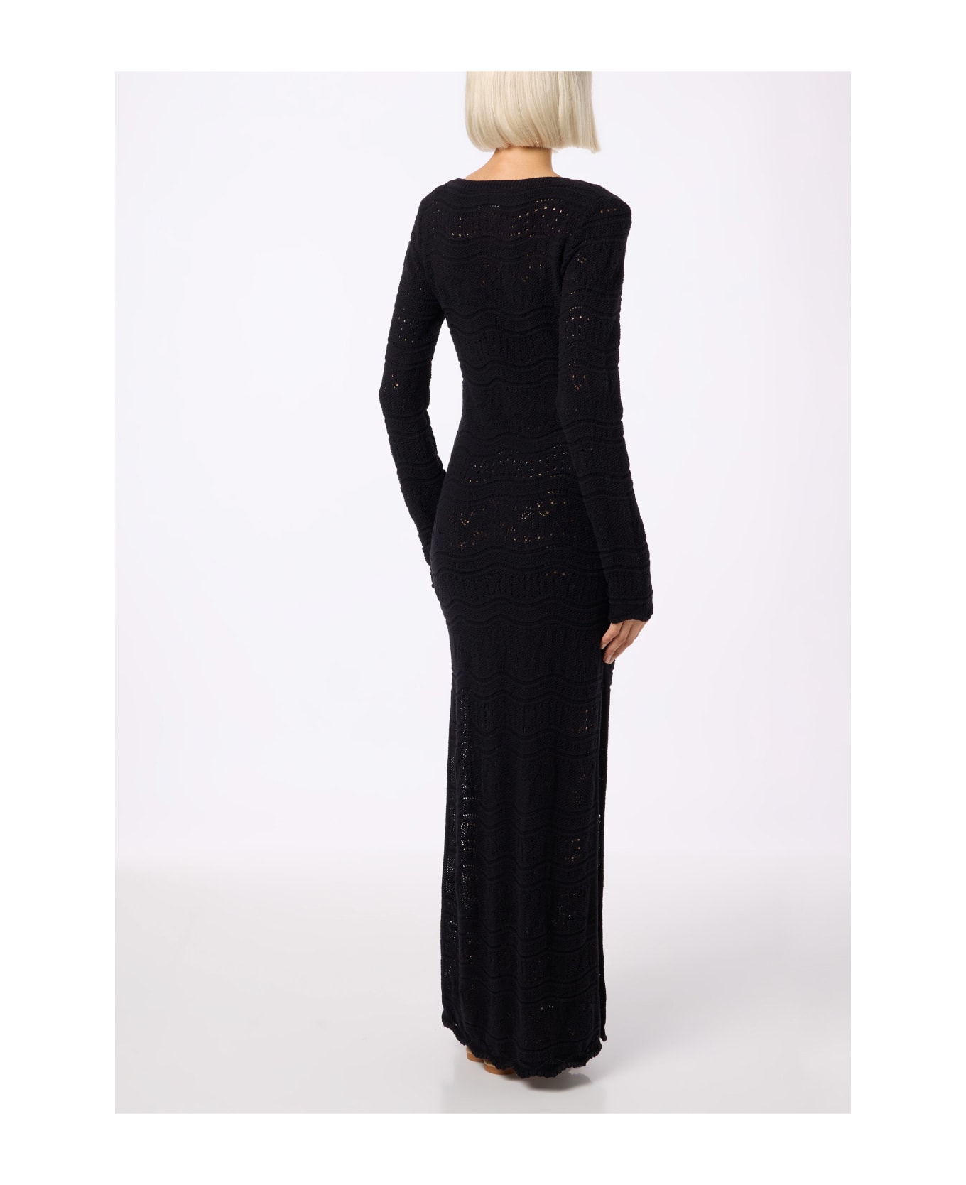 MC2 Saint Barth Black Woman Cotton Knit Midi Dress - BLACK