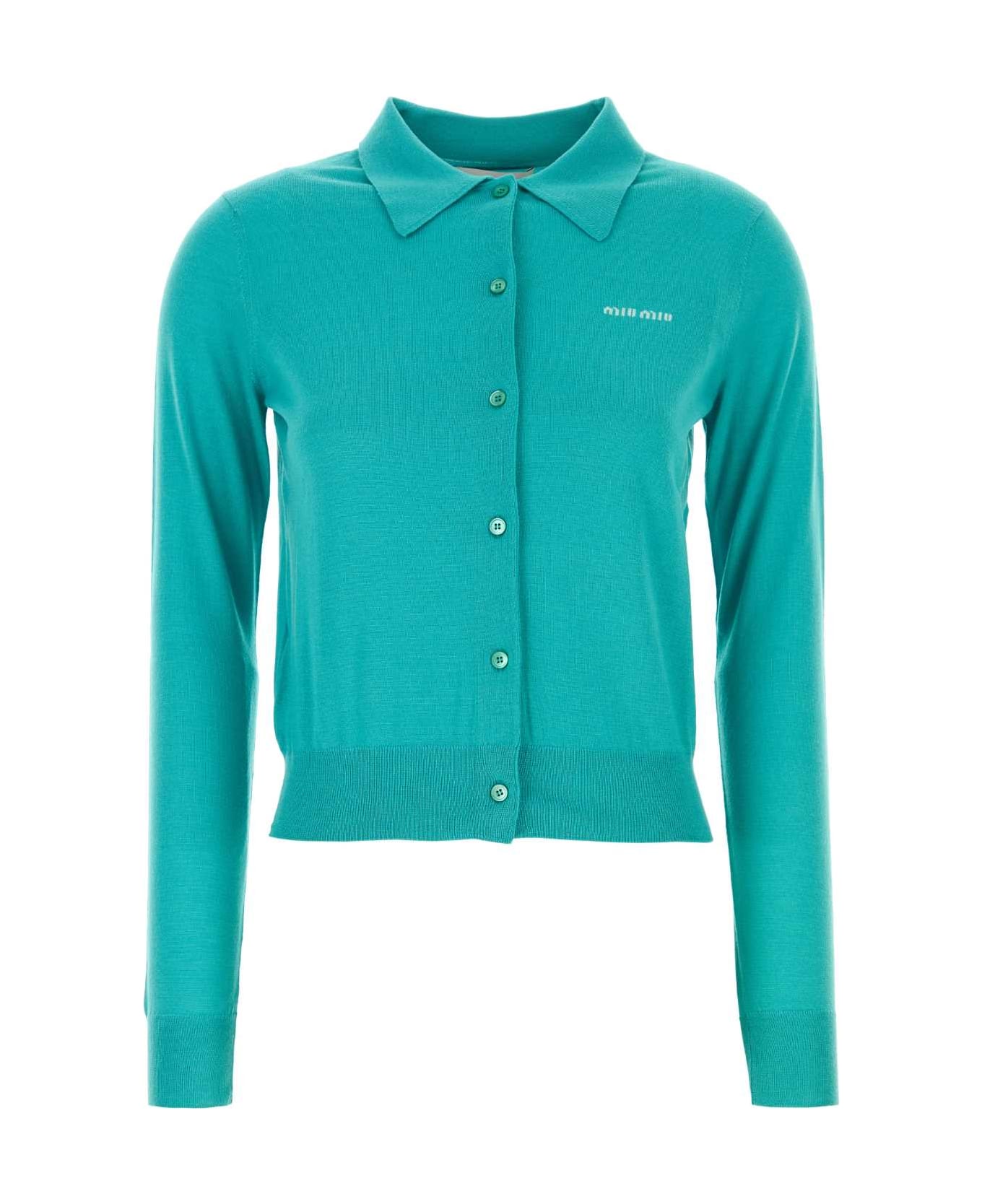 Miu Miu Turquoise Cashmere Blend Cardigan - TURCHESE