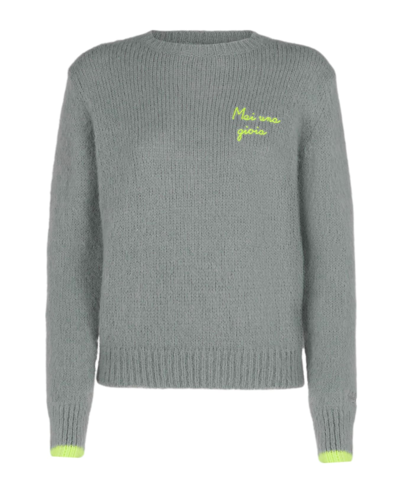 MC2 Saint Barth Woman Grey Brushed Sweater With Mai Una Gioia Embroidery - GREY
