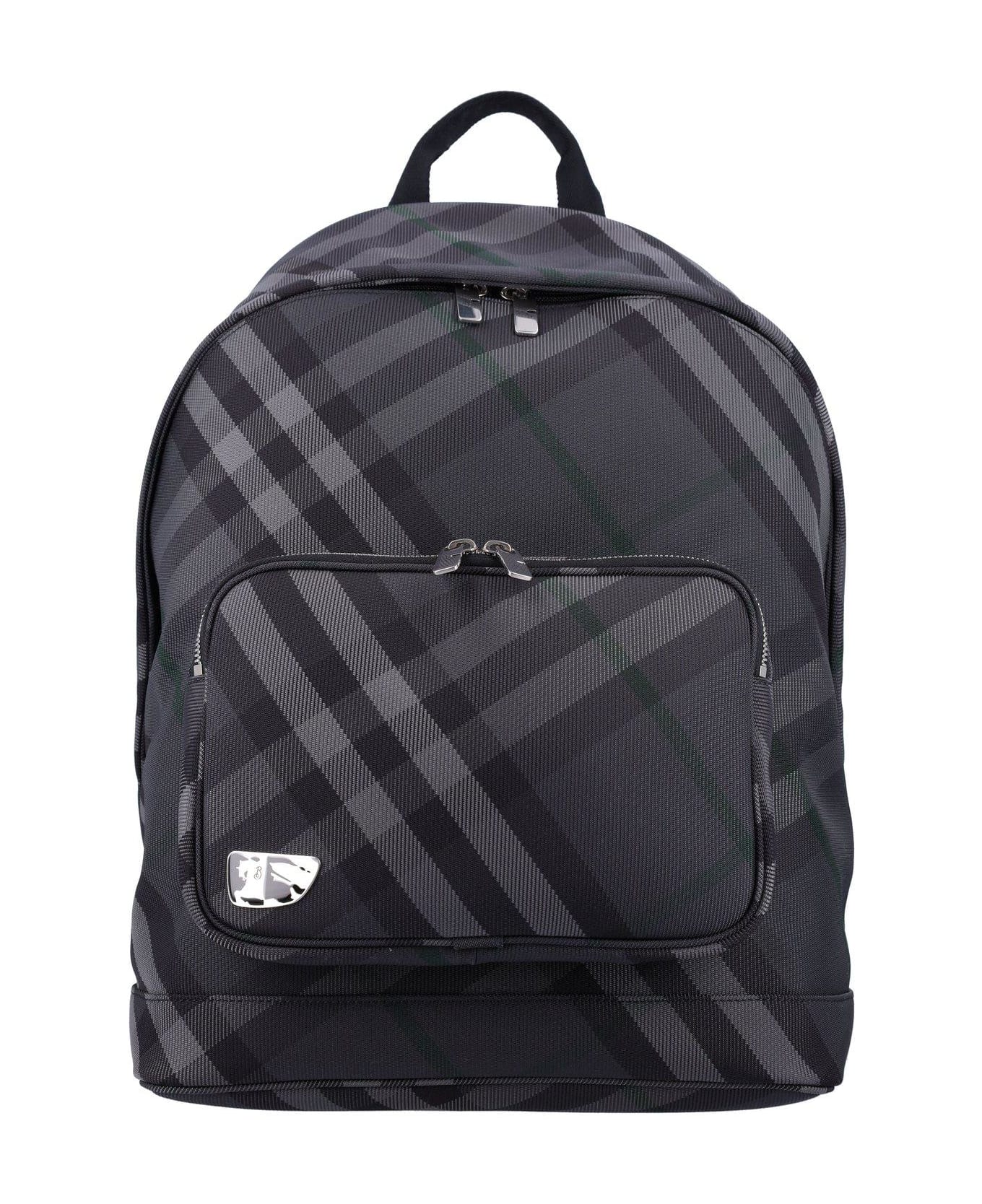 Burberry Grid Check Printed Zipped Backpack - Grey