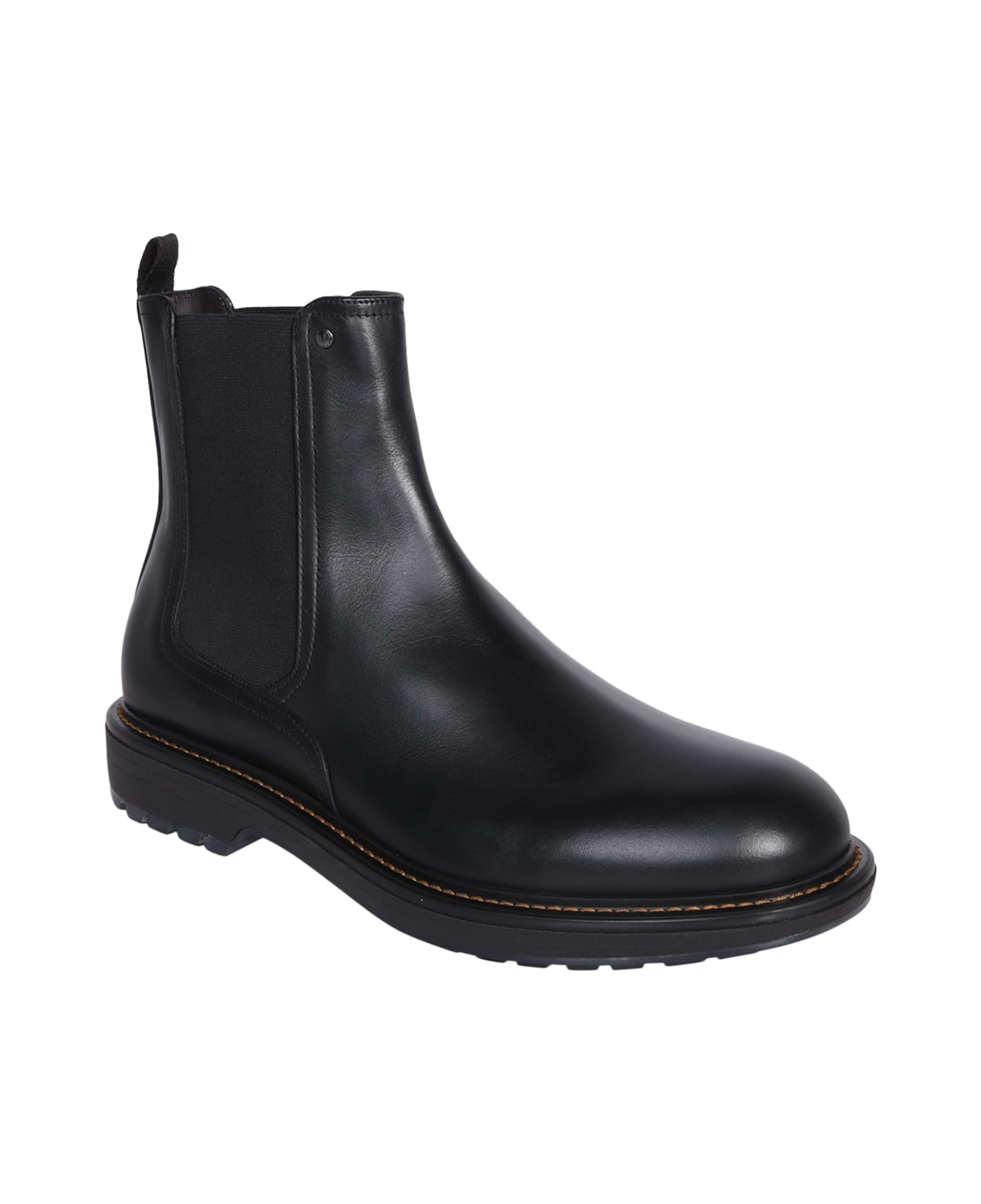 Canali Round Toe Black Ankle Boot - Black