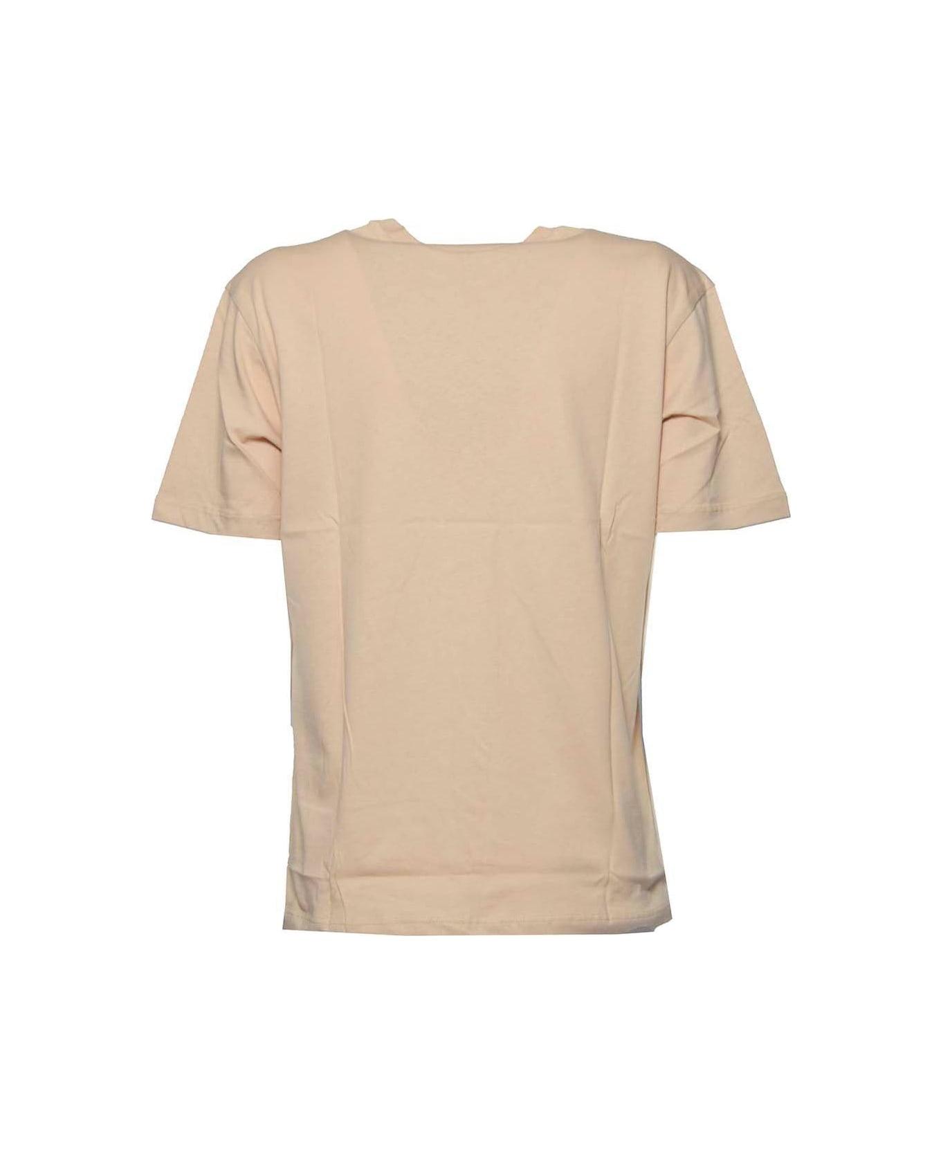 MSGM Logo Printed Crewneck T-shirt - Beige