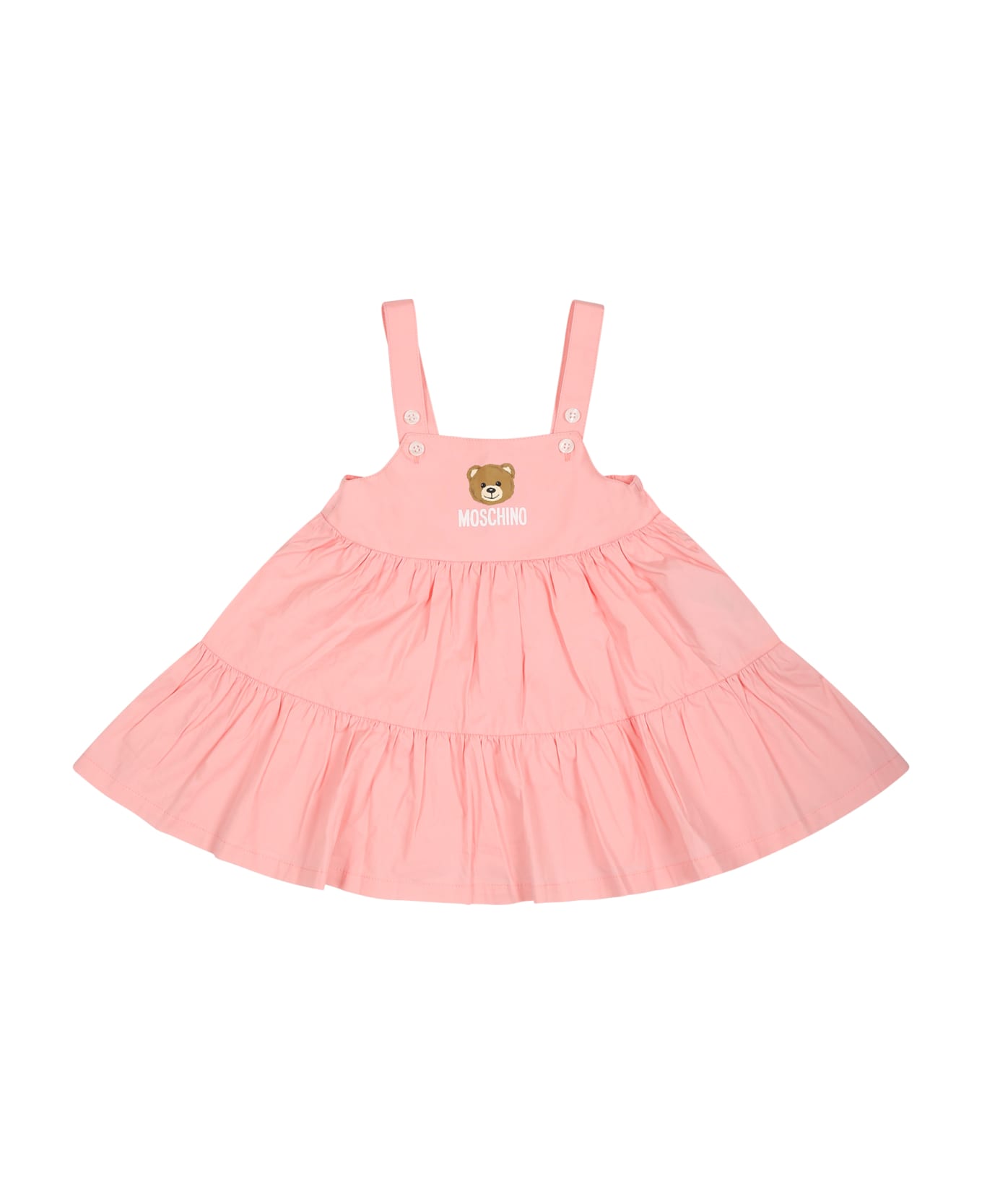 Moschino Multicolor Suit For Baby Girl With Teddy Bear And Logo - Pink