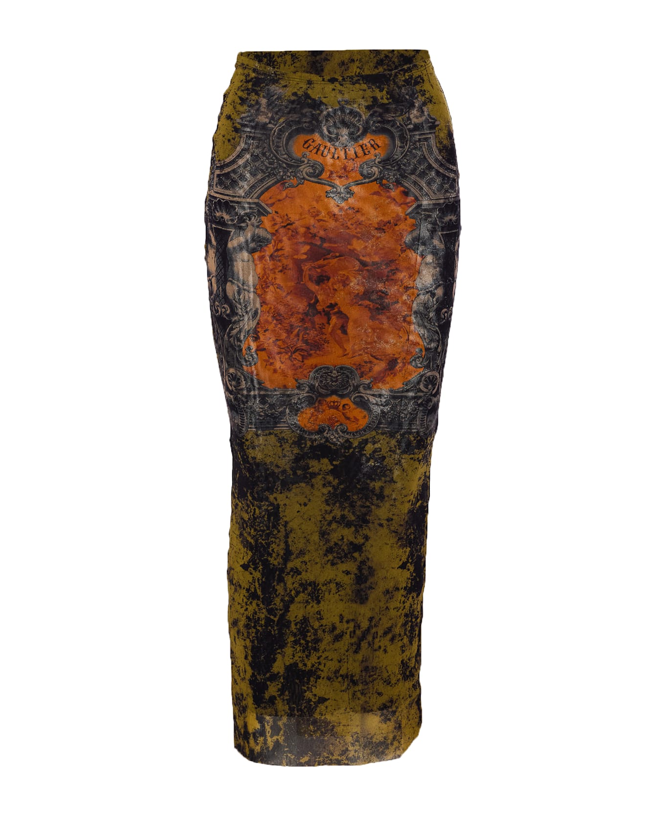 Jean Paul Gaultier Medaillon Print Mesh Long Skirt - MultiColour