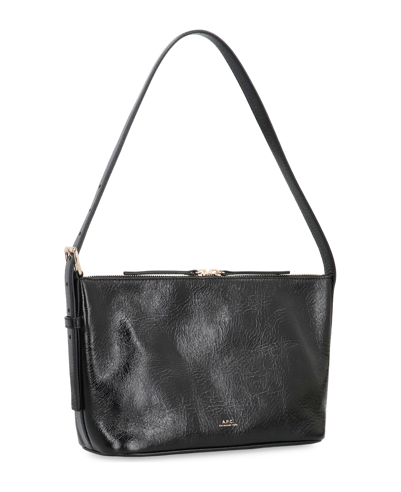 A.P.C. Shoulder Bag In Crumpled Leather - black