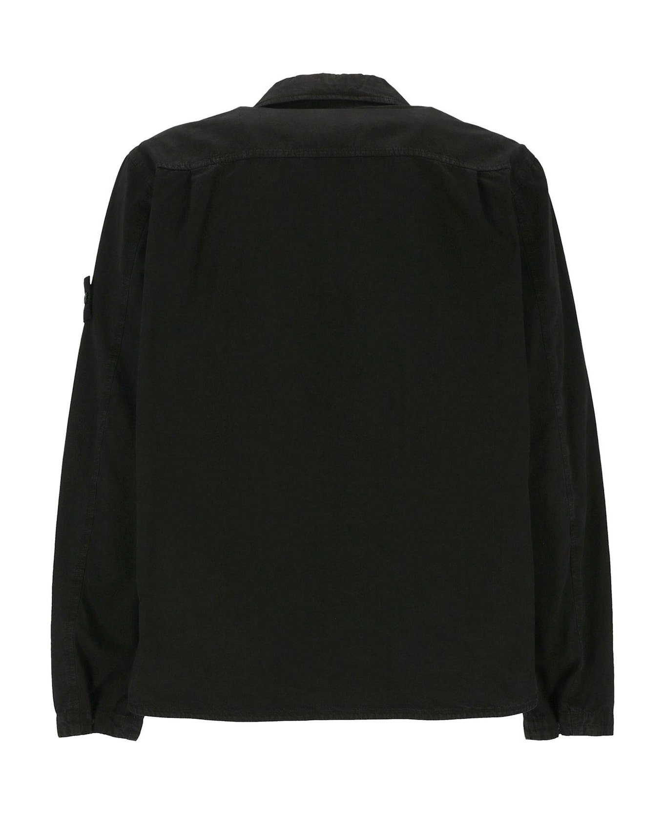 Stone Island Zip-up Long-sleeved Shirt - Black