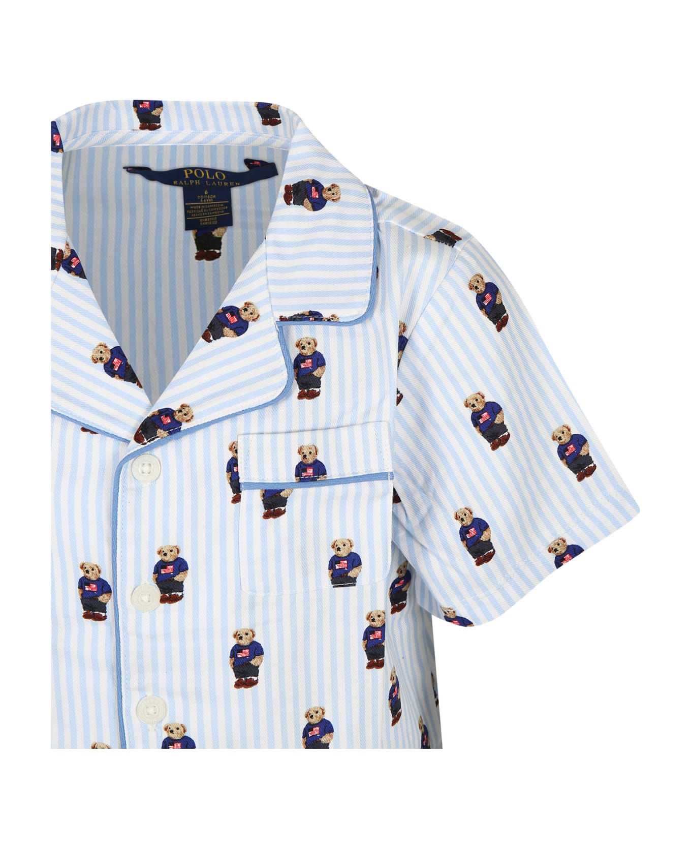Ralph Lauren Light Blue Cotton Pajamas For Boy With Bears - Light Blue ジャンプスーツ
