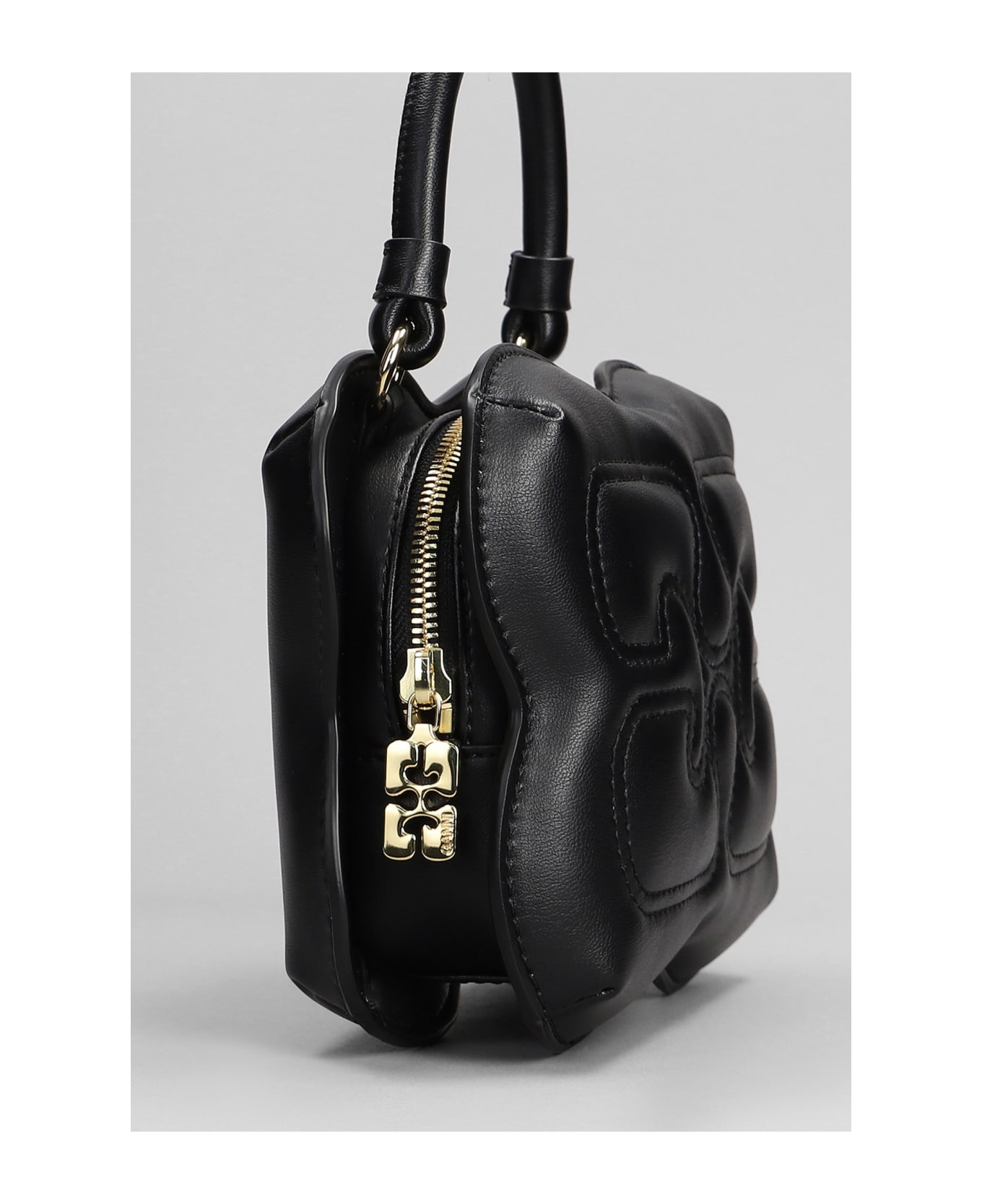 Ganni Butterfly Hand Bag In Black Leather - black