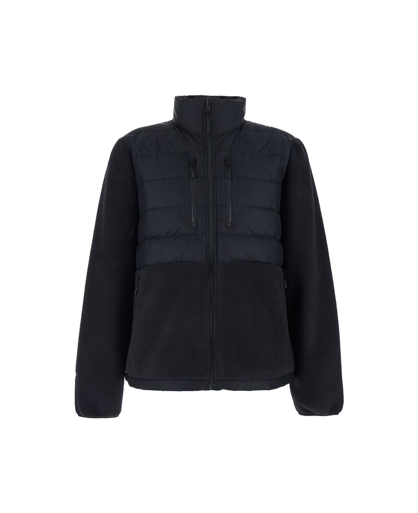 The North Face Black Down Jacket With High Neck And Tonal Logo Lettering On The Front In Tech Fabric Man - Black