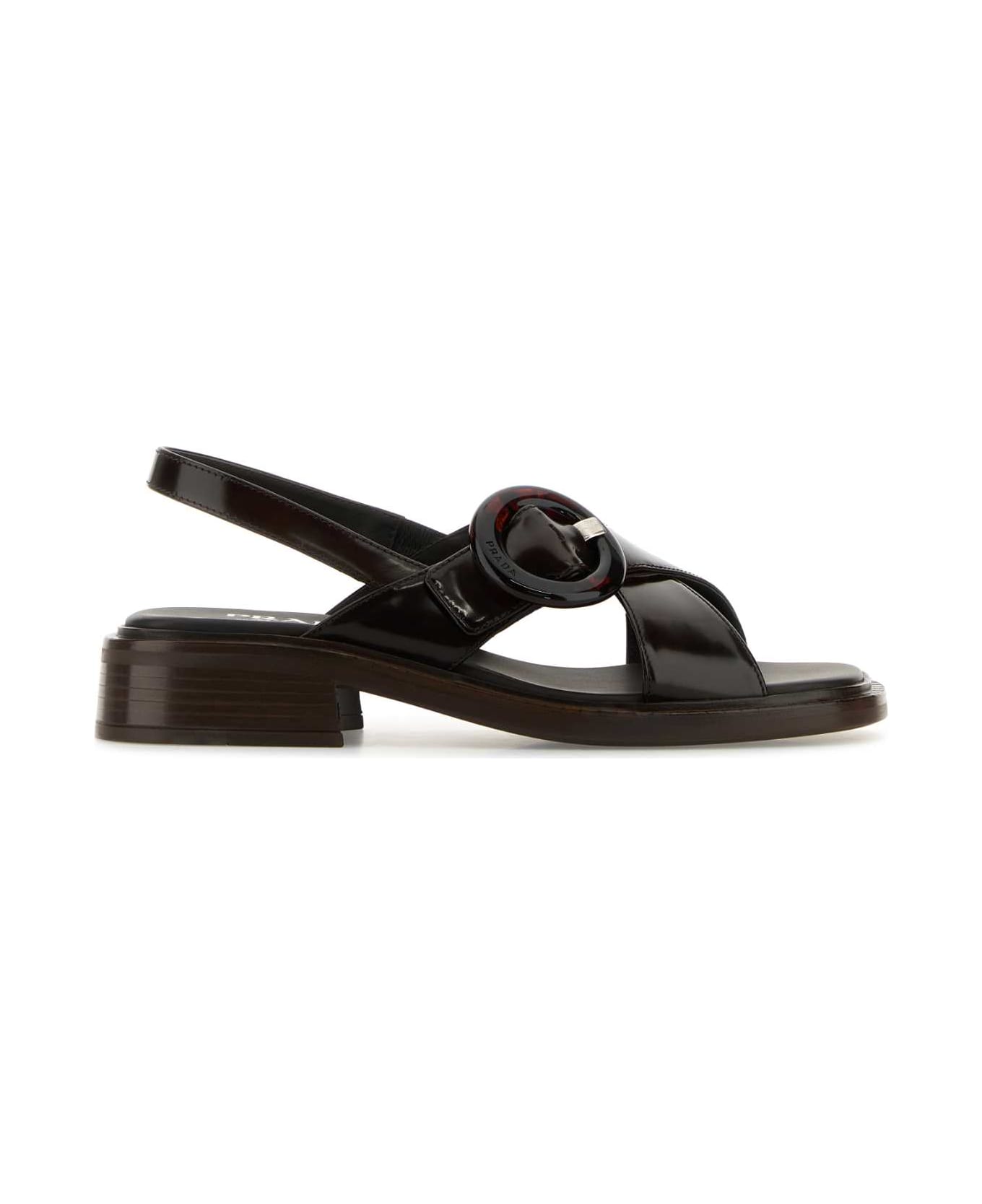 Prada Brown Leather Sandals - BRUCIATO