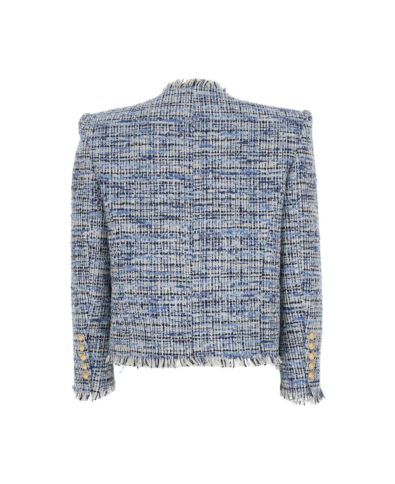 Balmain 
side To Side
 Blue Jacket With Peak Revers And Jewel Buttons In Cotton Blend Woman - Blu