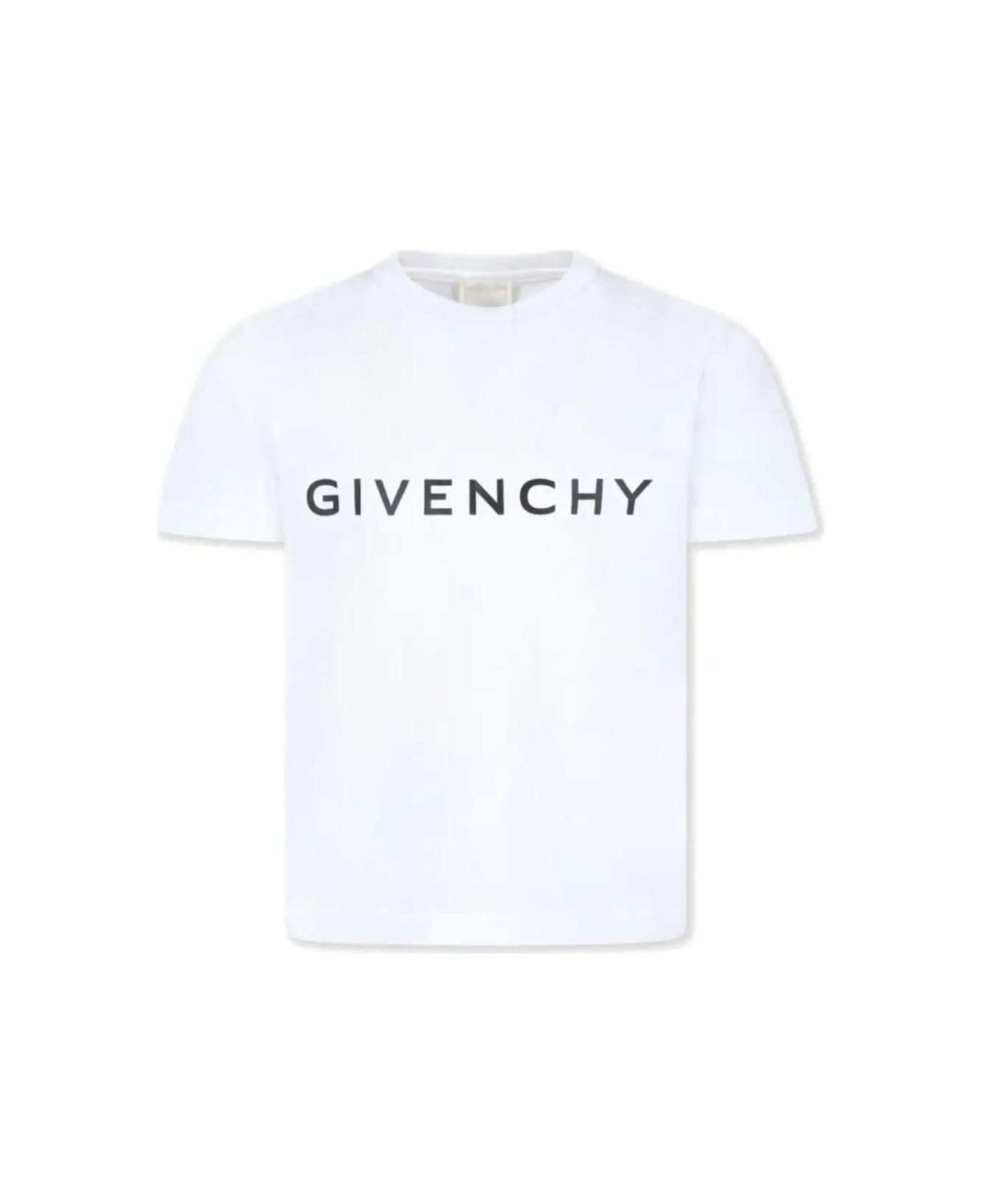 Givenchy White Crewneck T-shirt With Contrasting Logo Print In Cotton Boy - White