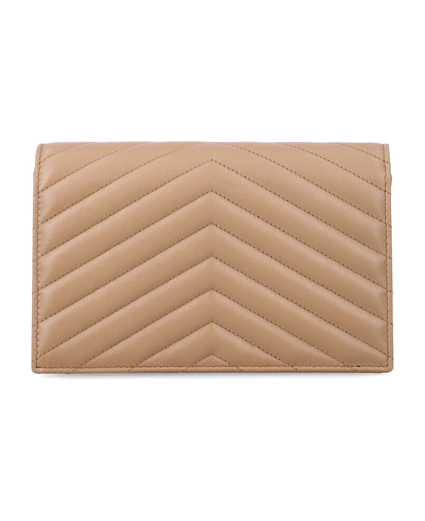 Saint Laurent Cassandre Lambskin Chain Wallet - NATURAL TAN